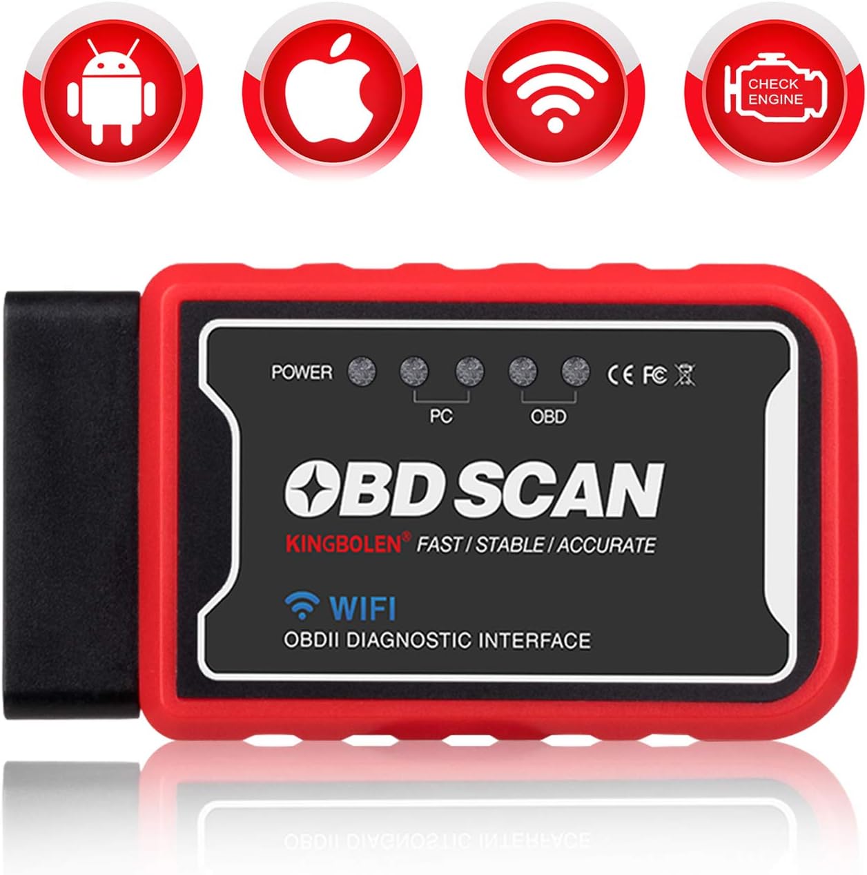 KINGBOLEN WiFi OBD2 Scanner OBD2 Car Code Reader Check Engine Light Diagnostic Tool for iOS Android & Windows Device, Supports All OBDII protocols