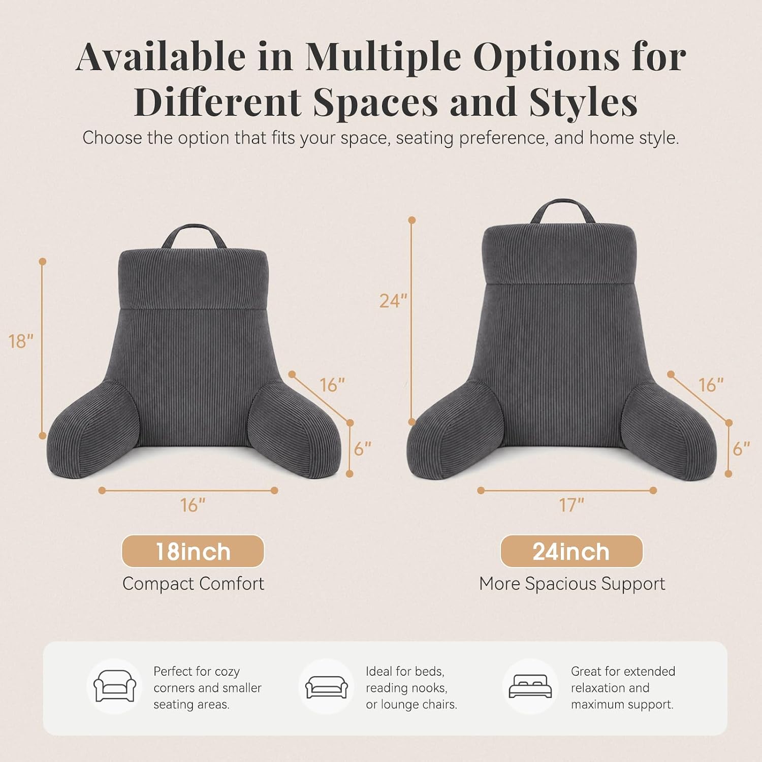 Reading Pillow with Arms (Dark Grey, 24inch)