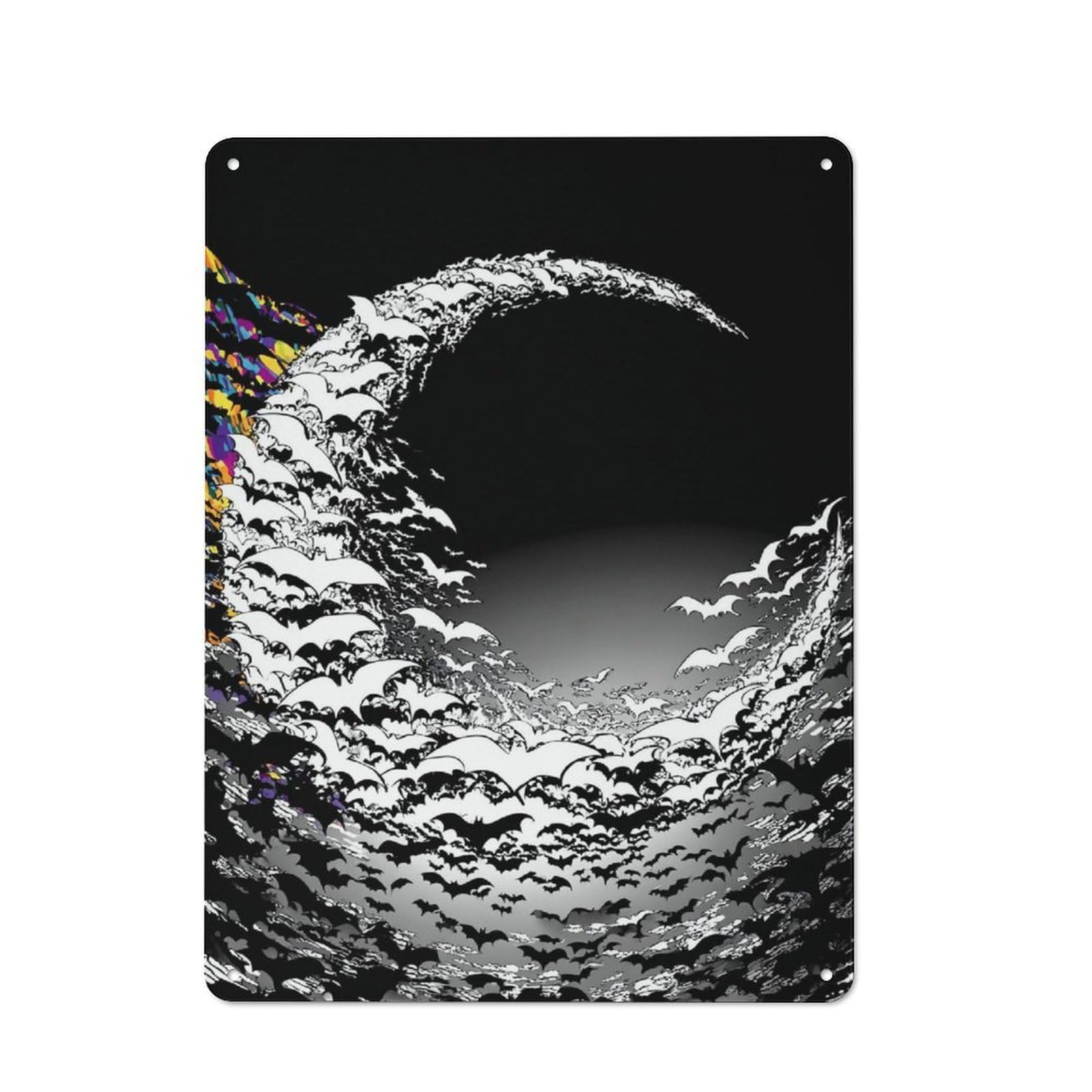Junmoney Bat Swarm Moonlit Sky Rustic Metal Sign 40X30cm For Hobby Room Or Studio, For Kitchen, Dining Room And Home Bar Wall Decor