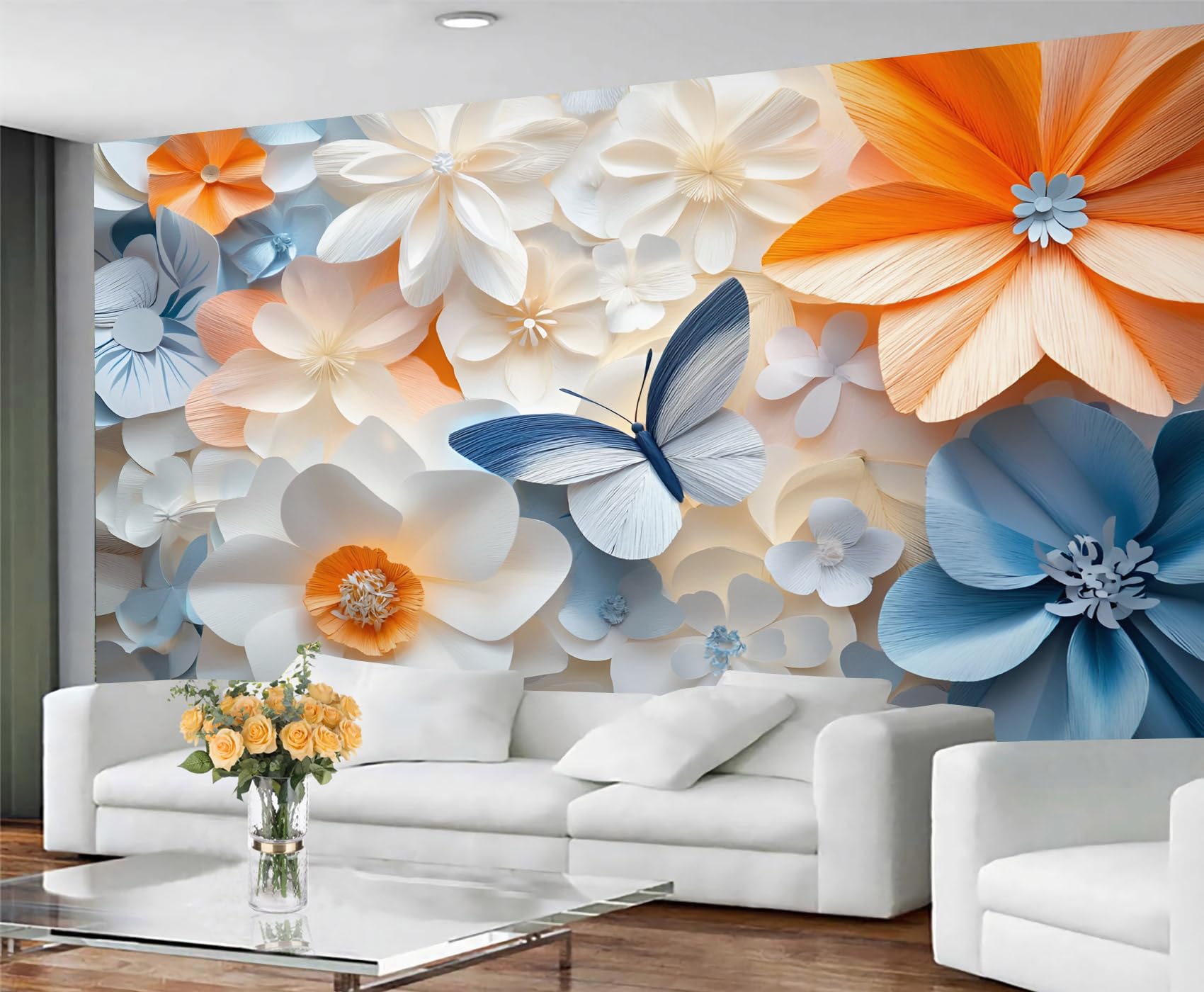 GIVLWF Wallpaper Flowers Mural & Home Decor, Modern Florals Bedroom Wallpaper, Geometric Floral Wall Paper for Living Room, Large Wall Mural - Not Self-Adhesive