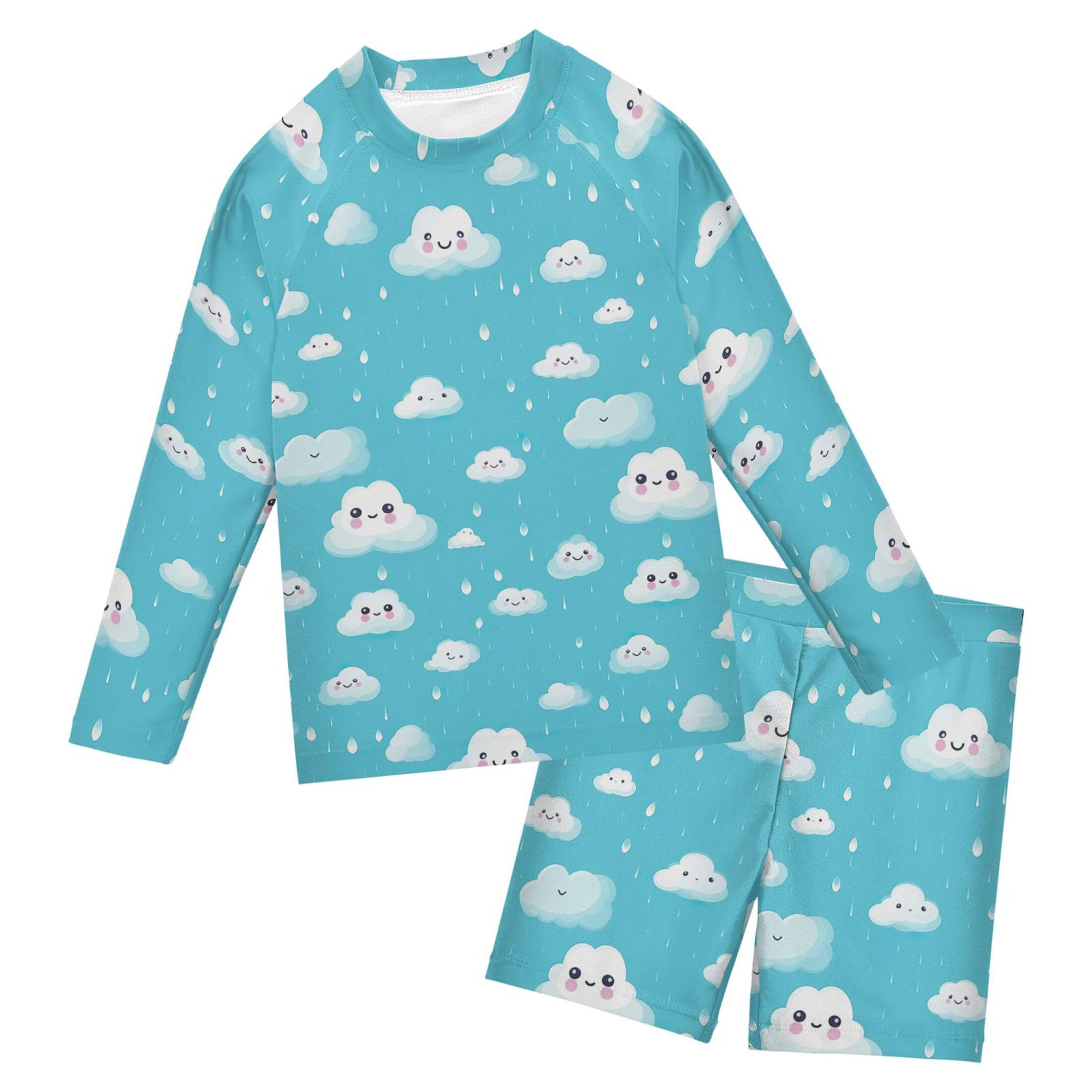 Clouds Blue Toddlers and Baby Boys' Swimsuit Trunk and Rashguard Set B0403773
