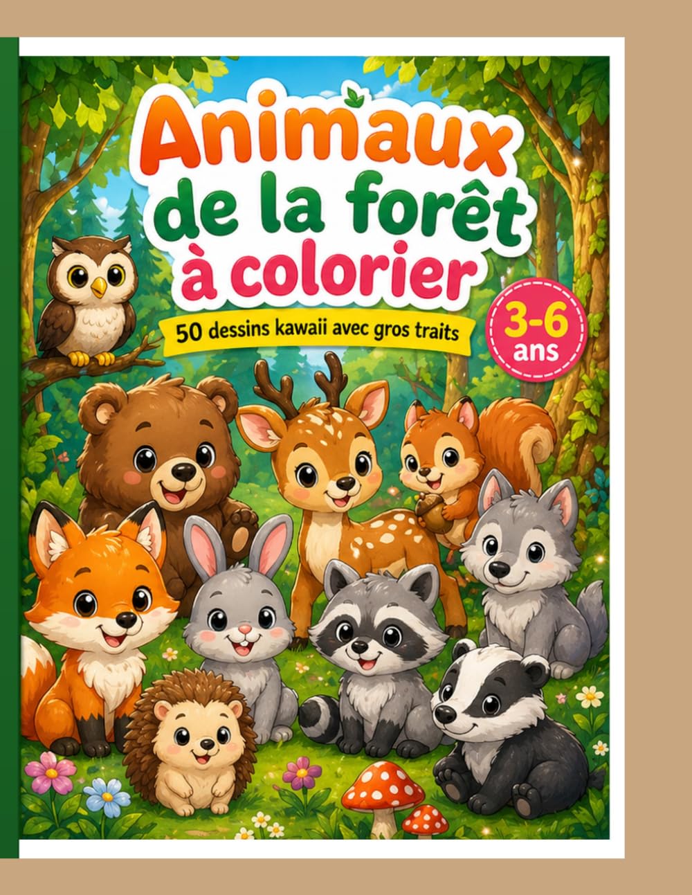 Animaux de la forêt à colorier: 50 dessins kawaii avec gros traits pour enfants de 3 à 6 ans