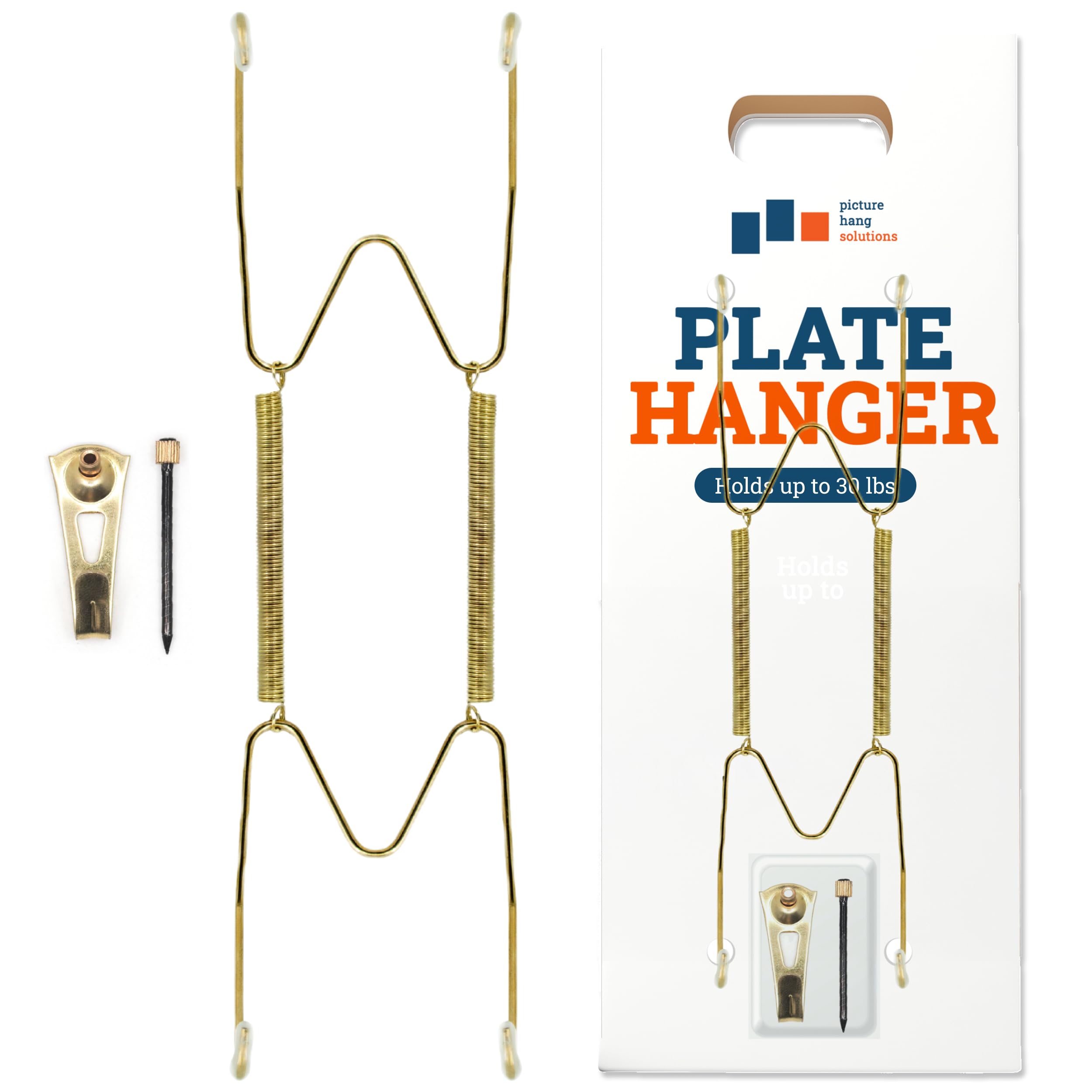 PHS - Plate Hangers for The Wall - Decorative Plate Holder Set for 7-10 Inch Plates - 3 Pack Stainless Steel Wall Plate Holder with Brass Hooks and Nails - Display Hanging Kit for Home Decor