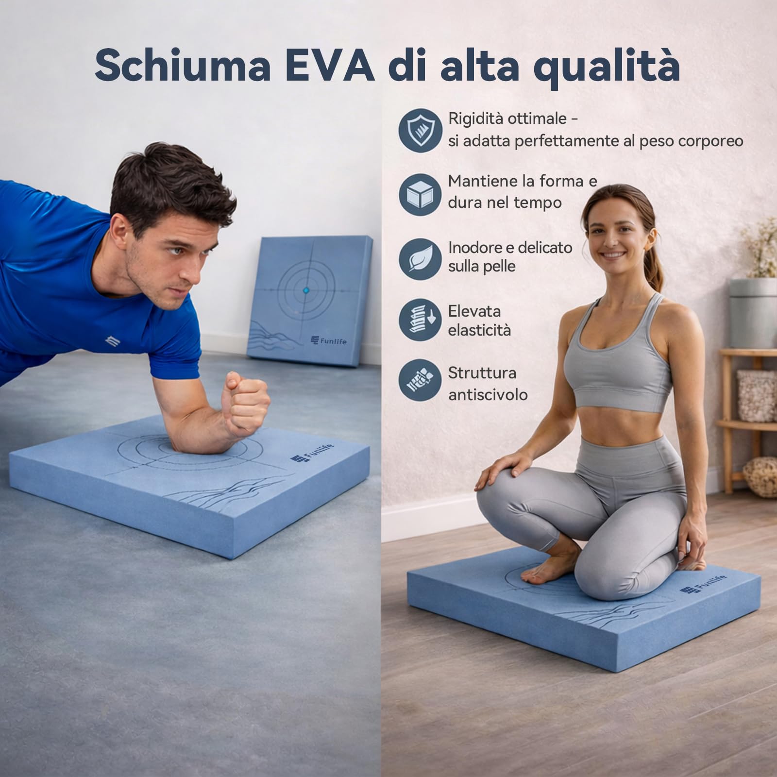 FunLife Balance Pad 40x40x5 cm – Cuscino per l'equilibrio per Fitness, Yoga e Fisioterapia, Trainer per la stabilità, Antiscivolo Fino a 150 kg