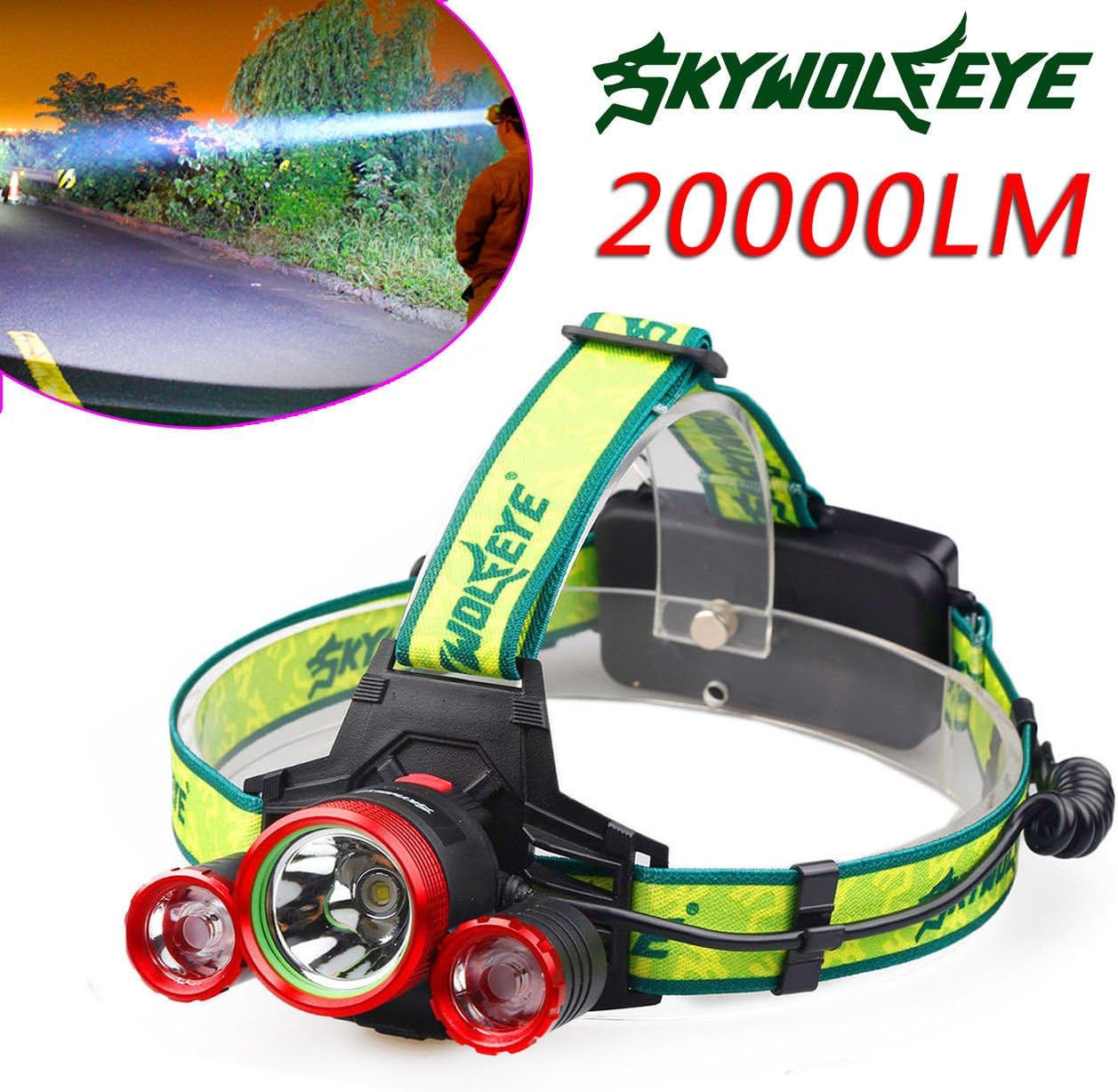 Skywolfeye 20000LM LED Headlamp Flashlight Torch Cree 3xT6 Headlamp Head Light