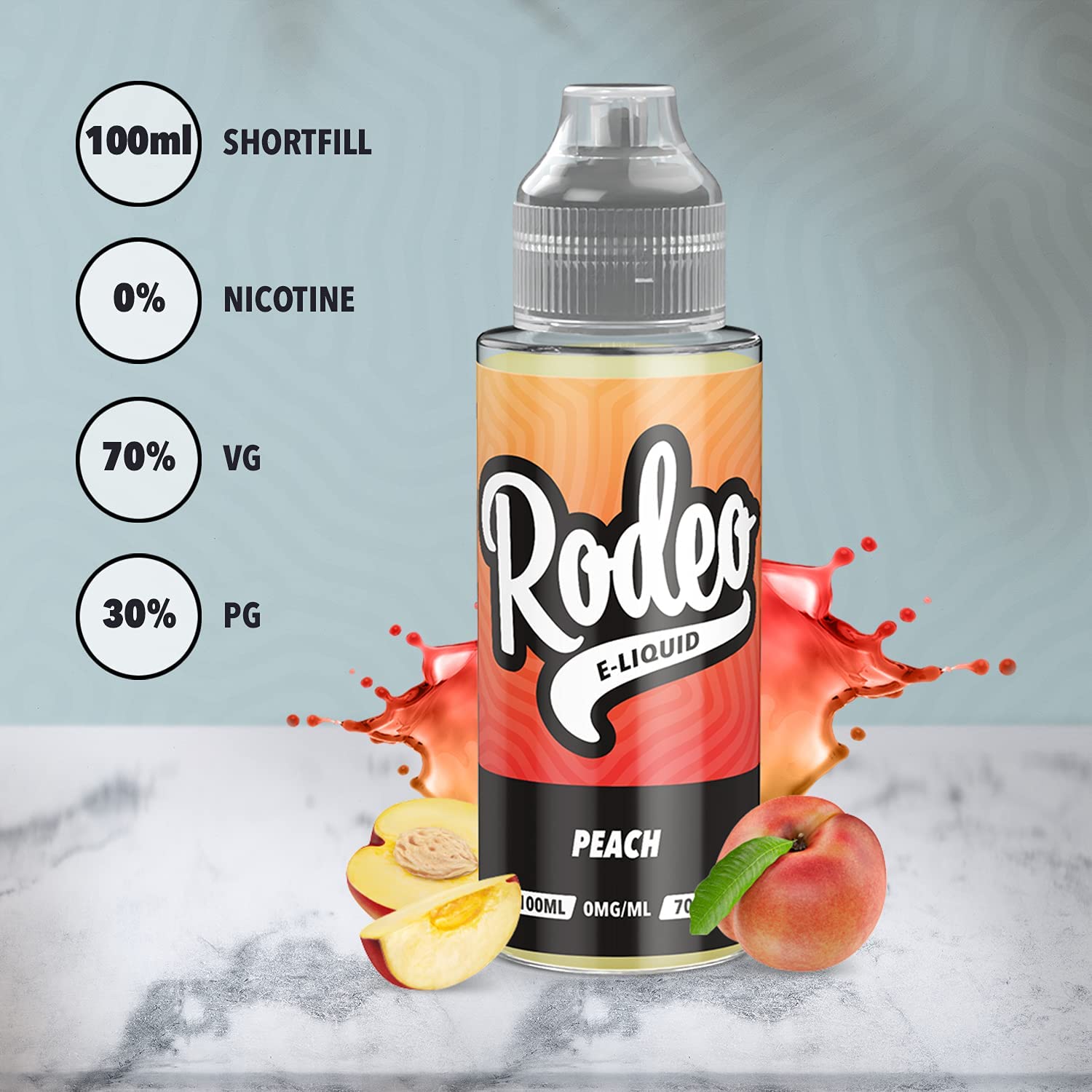 100ml Pche E-liquide, 70/30, Vape Juice E-liquide Sub Ohm Vape Liquid  Flavoured eJuice E Cigarette Liquid, Sans nicotine,120ml bouteille, Short  Fill Ecig (Rodeo E Liquid) : Amazon.fr: High-Tech