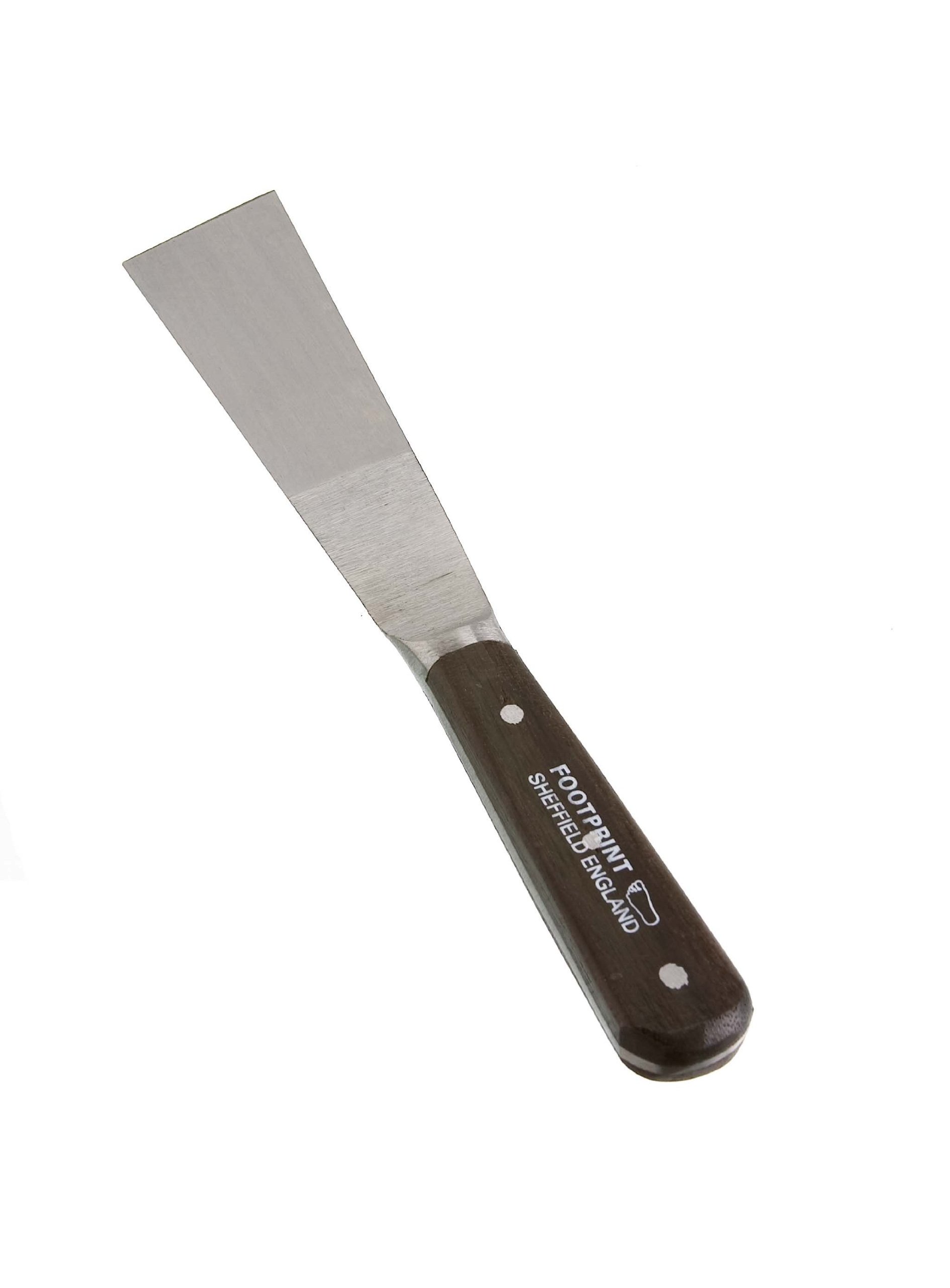 Footprint Skew Point Putty Knife - 4.5”/115mm Hardened and Tempered Spring Steel Decorators Tool. Full Tang, Triple Rivet Hardwood Handle for Mixing, Filling and Scraping.