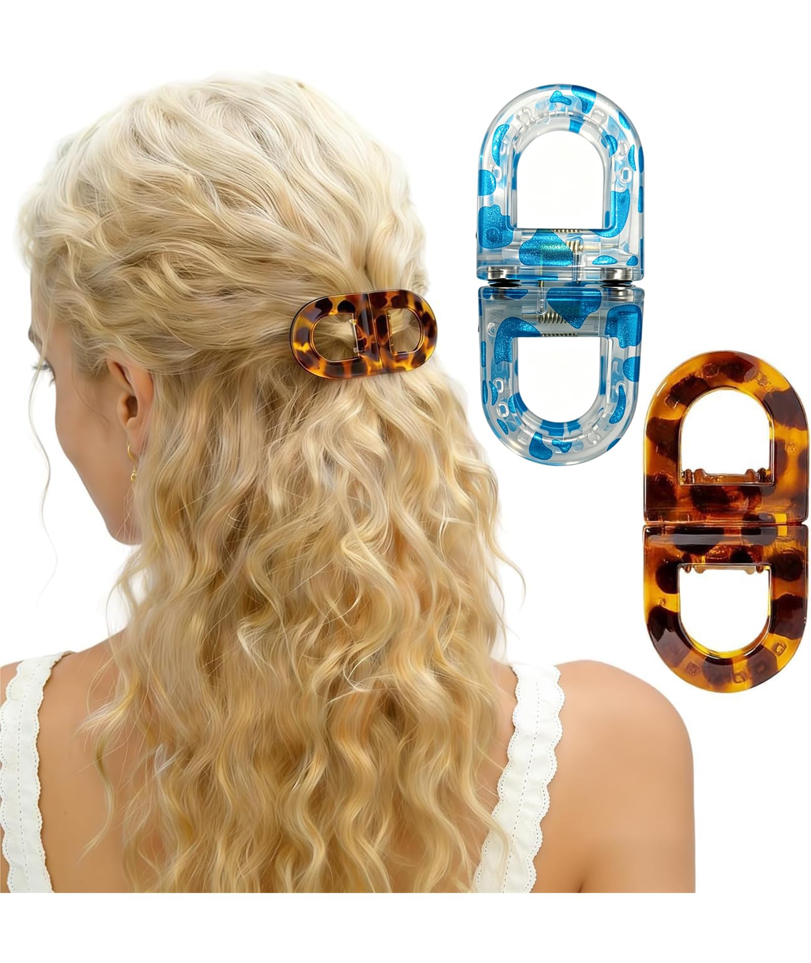 2 Pcs Hair Clutchers For Women, Magnetic Hair Clip, 2-In-1 Section Clips For Hair Styling, Daily Use And Professional Salon Clutcher Hair Accessories, Brown And Blue Leopard Print Hair Claw Clips-image-28