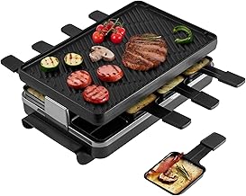 Swissmar Classic 8-Person Raclette Party Grill - Indoor Electric Grill & Griller with Reversible Cast Iron Grill Plate/Crepe Top - Anthracite Black