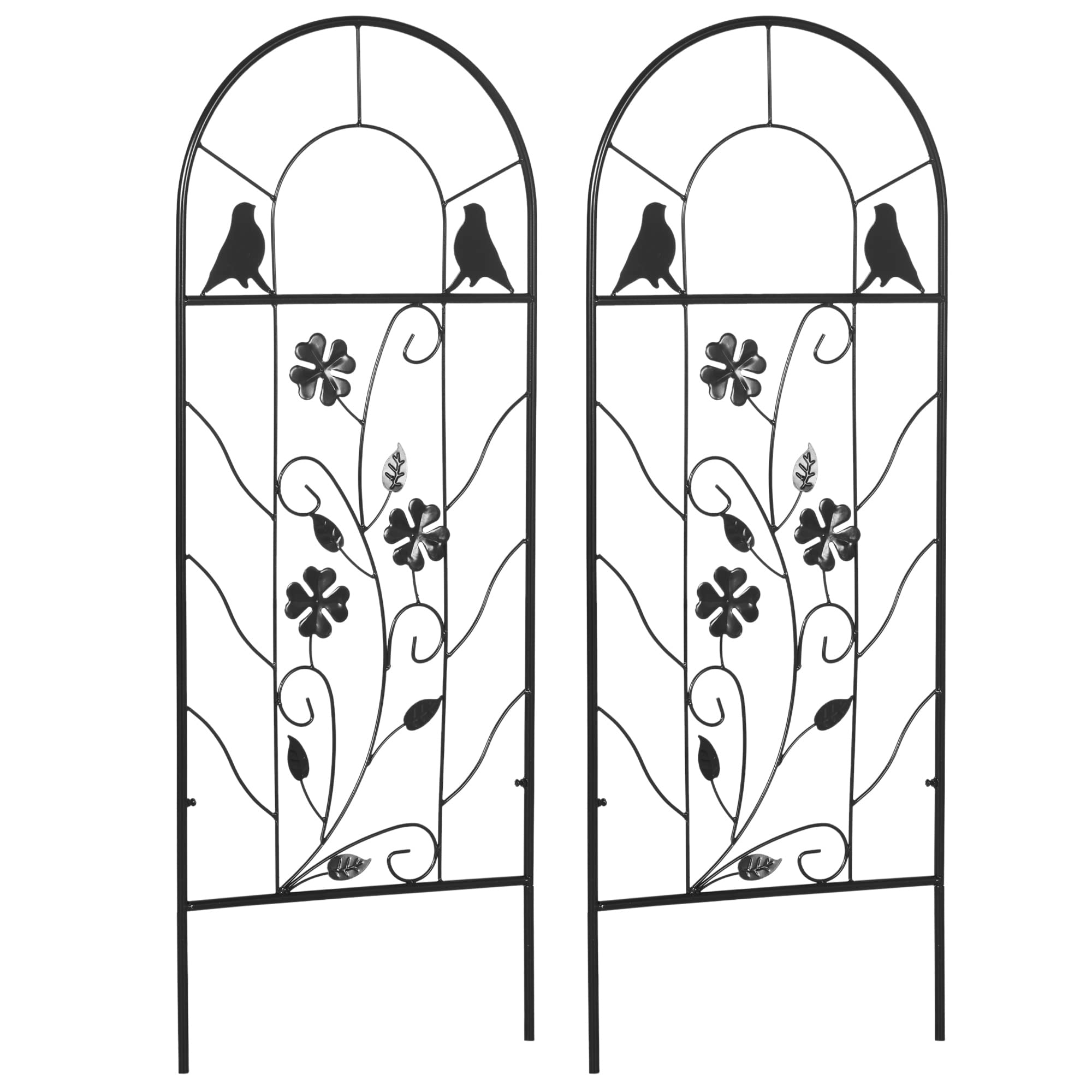Outsunny Juego de 2 Enrejados de Jardín Soportes para Plantas Trepadoras con Marco Metálico para Frutas Verduras Flores Decoración Exterior Patio Terraza 38x98 cm Negro