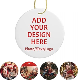 Custom Personalized Christmas Ornament, Add Your Image/Photo/Text, Christmas Ceramics Hanging Ornament Xmas Tree Decoration Christmas Tree Pendant Christmas Party Supplies (Round Shape)