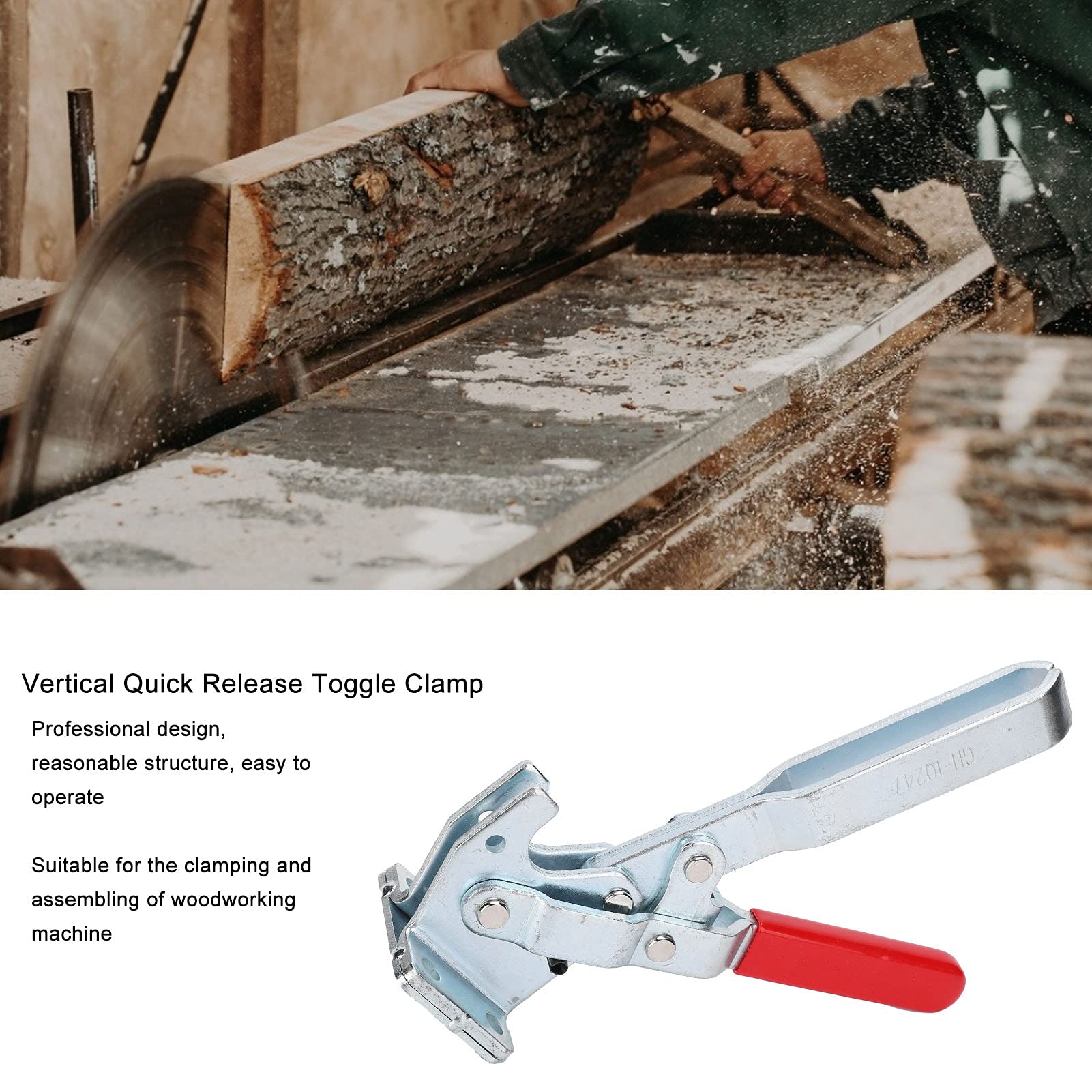 Abrazadera de palanca de liberación rápida vertical GH - 10247, capacidad de sujeción de 450 kg; abrazadera de palanca vertical para máquinas de carpintería, abrazadera de hierro