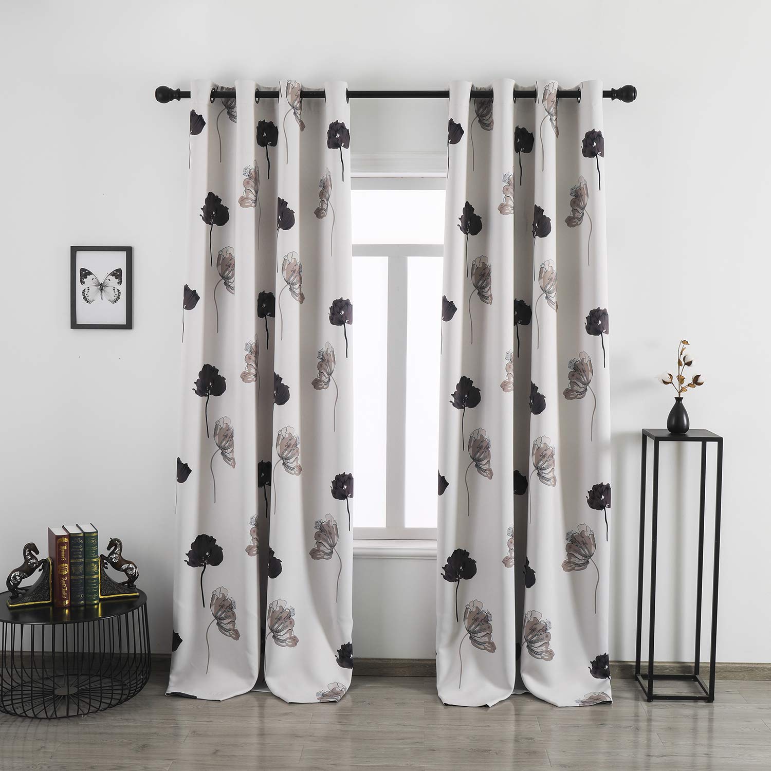 Taisier Home Floral Print Thermal Insulated Bedroom Heat Absorbing Room Darkening Energy Efficient Savings Living Room Window Curtain Grommet Panels,