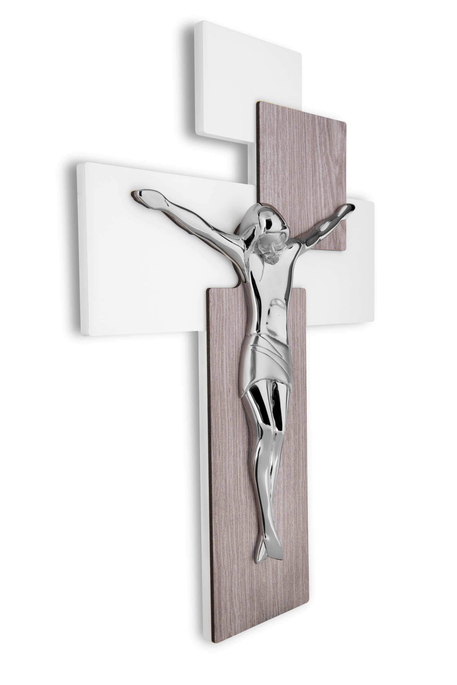 MAZZOLA LUCE Crocifisso da Parete 42x30 Moderno Legno Bianco Rovere Cristo Argentato Design Alta qualità