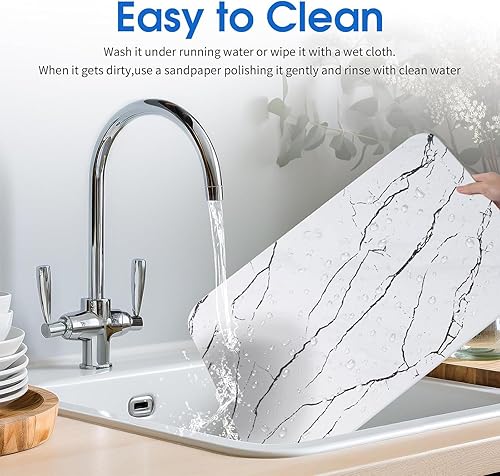 Miniatura 6 de Tapete de secado de piedra para encimera de cocina, súper absorbente, tapete de secado de platos de tierra de diatomeas, antideslizante, resistente
