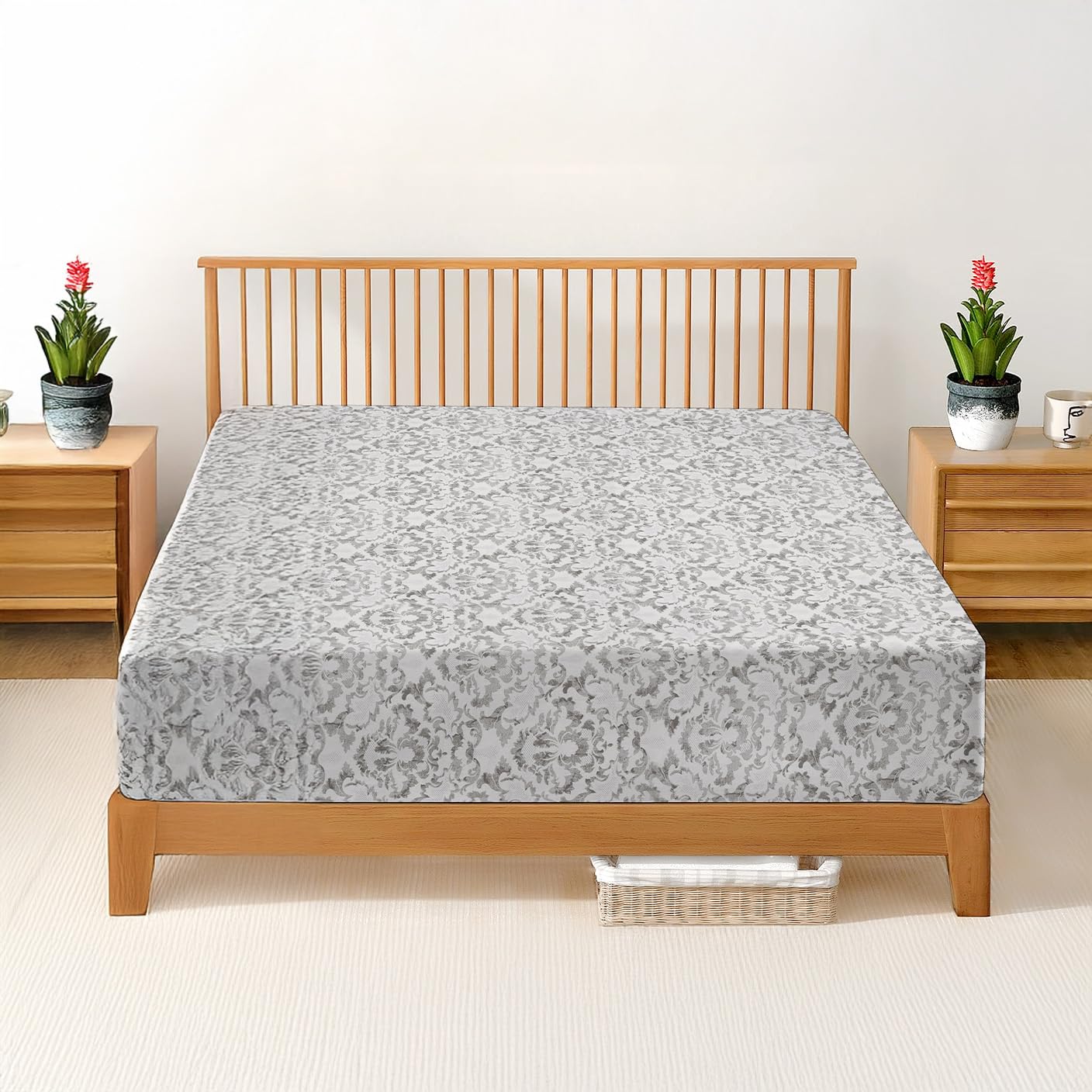 DANYDude 100% Egyptian Cotton Floral Printed Single Fitted Sheet 400 Thread Count Fitted Sheets Single Soft & Machine Washable 30cm/12” Extra Deep Fitted Bed Sheets Room Decor