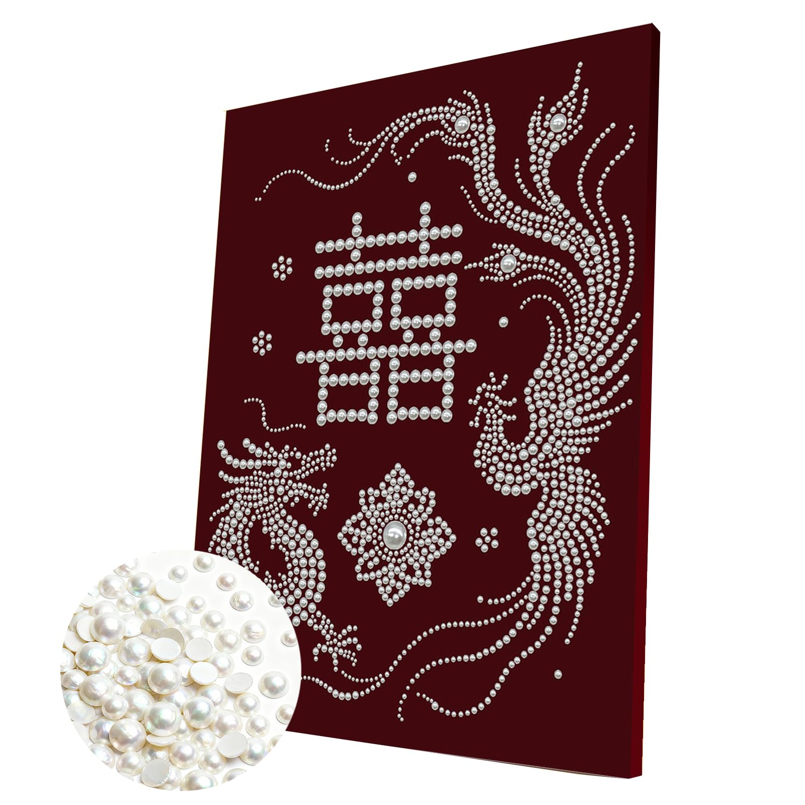 DIY Pearl Painting Kit with Wooden Frame, 3D Plastic Pearl Gemstone Ocean Art Craft for Adults Beginners, Diamond Art Kits for Adults, Home Wall Decor Ready Gift for Women(Dragon Phoenix)(30 * 40cm)