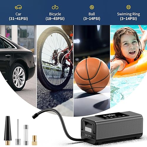 Miniatura 7 de Dexico - Inflador de neumáticos con compresor de aire portátil, bomba de aire eléctrica de 16000 mAh para neumáticos de automóvil, bomba de