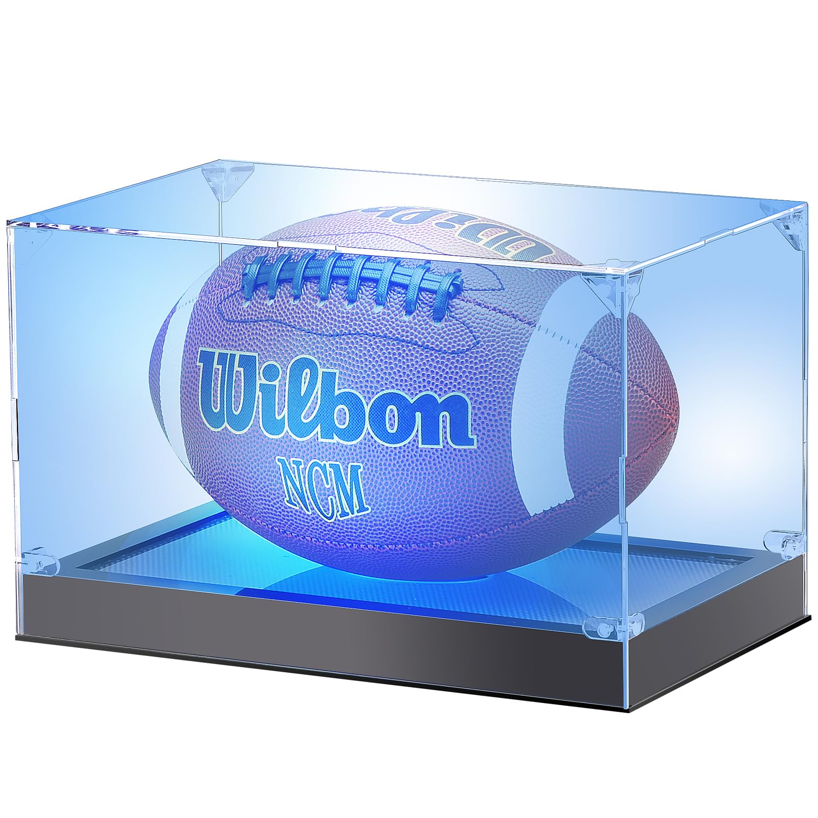 Acrylic Football Display Case with Adjustable LED Light,Clear Football Holder Display Box Multiple Light Modes Full Size,UV-Protective Dust-Proof, Lighted Football Memorabilia Display Case