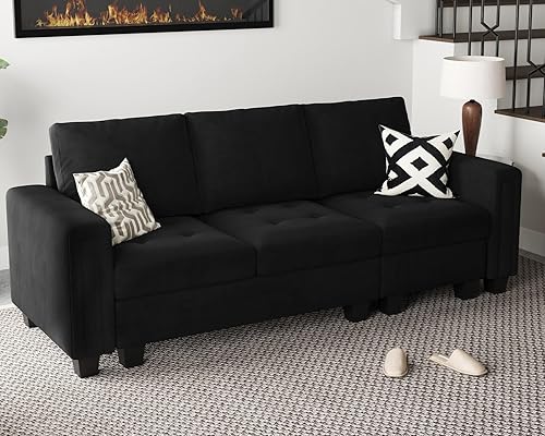 Belffin Sofá modular de terciopelo de 3 plazas para sala de estar, color negro