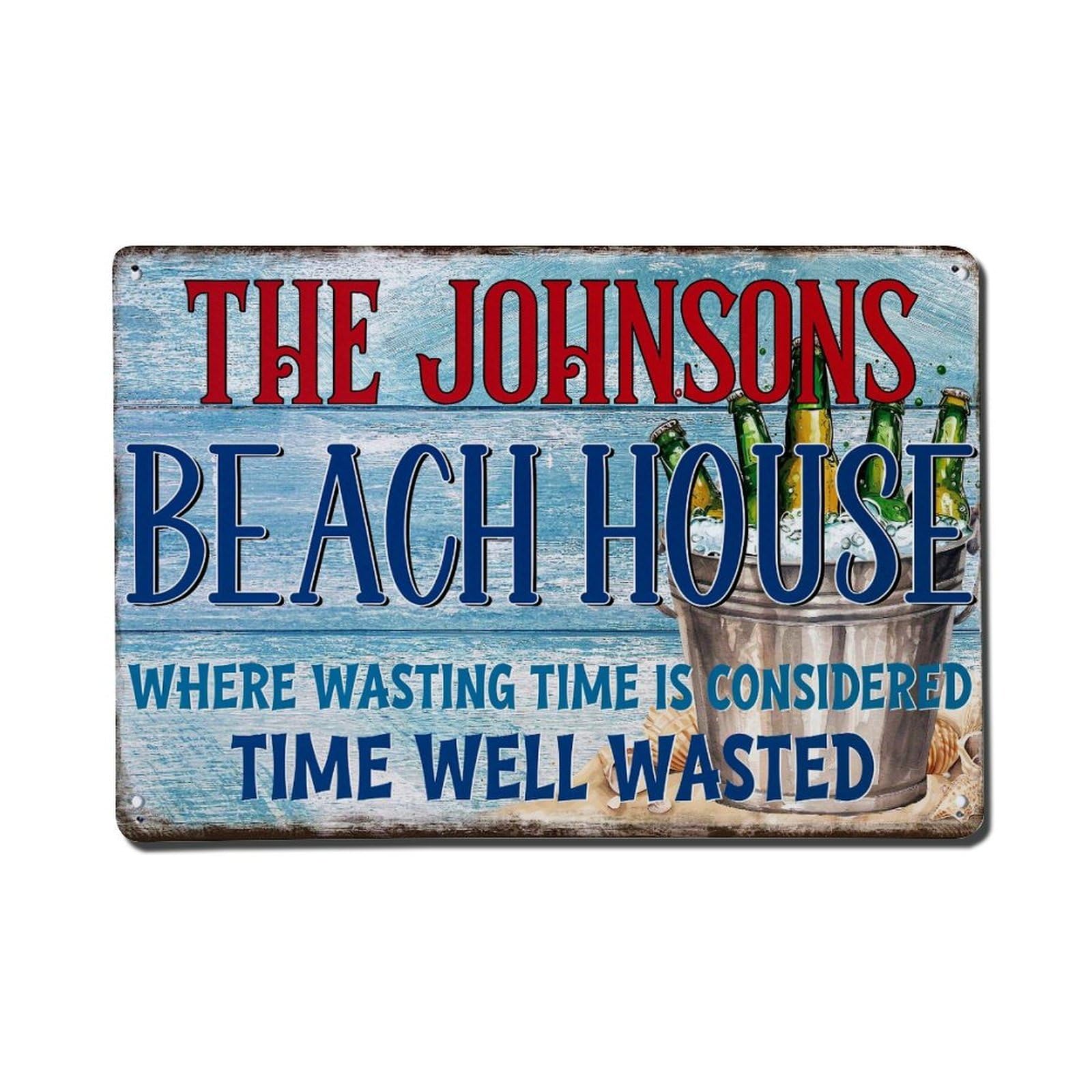 Beach House Sign With Beer Bucket Metal Tin Sign Plaque