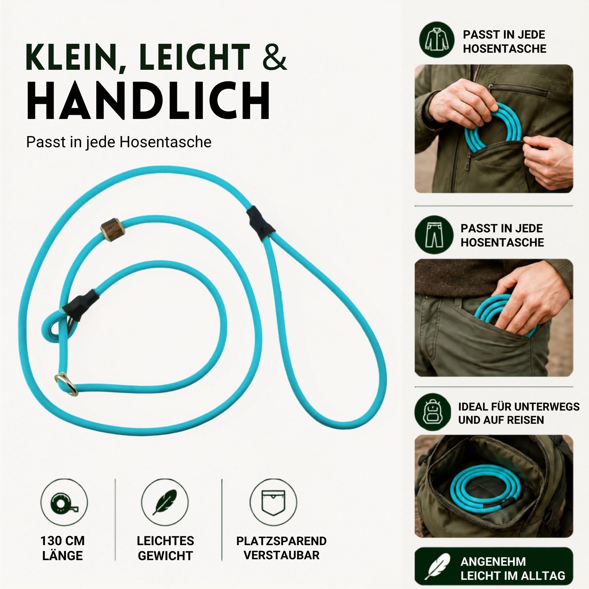 Romney's - Guinzaglio slip Biothane Neon Pro, realizzato a mano in Germania, impermeabile, regolabile, con Pull‑Stop, guinzaglio da allenamento e caccia al neon ultra resistente, 1,3 m (Neon-Aqua)