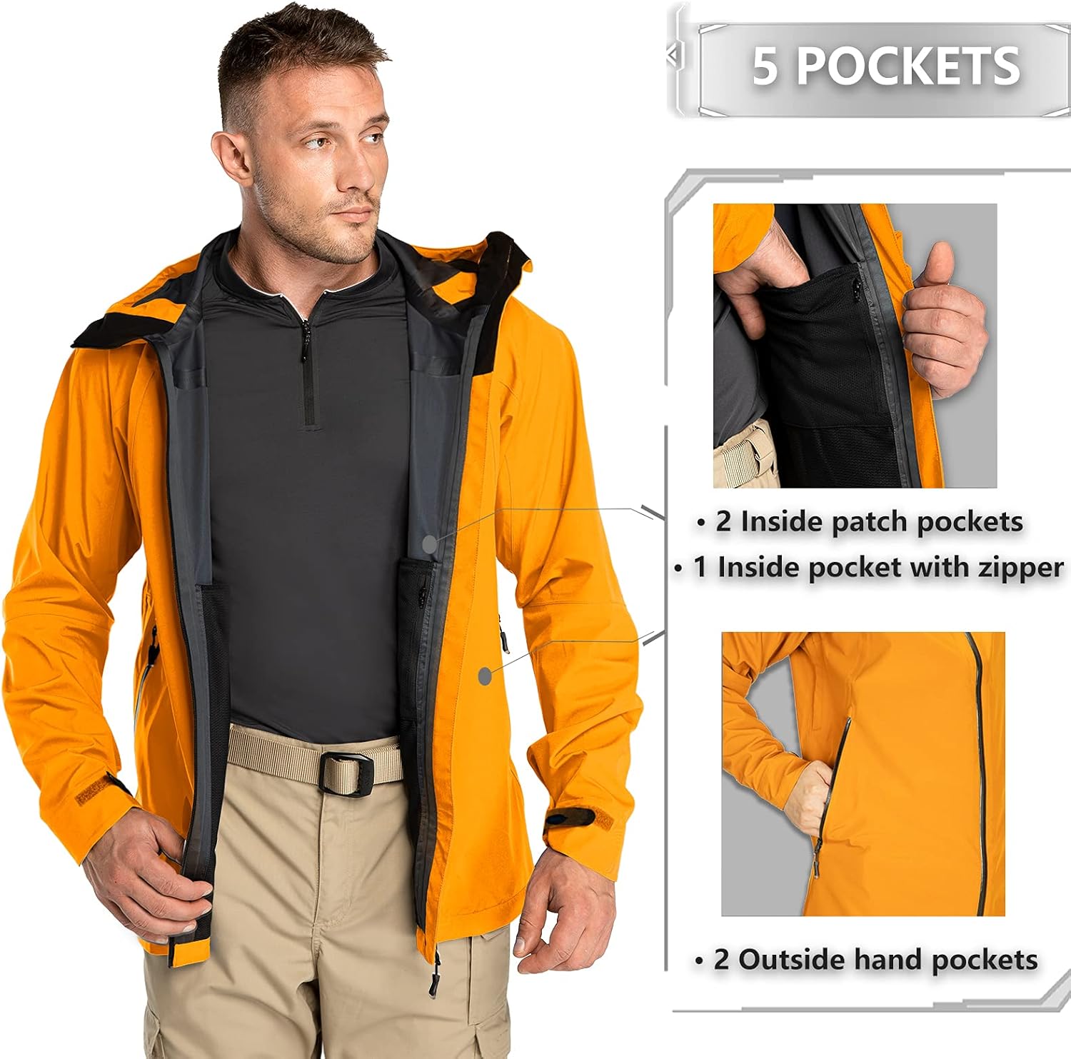 33,000ft Men's 3-Layer Lightweight Waterproof Rain Jacket with Hood, Windbreaker Shells for Ski Hiking Golf Sailing Cycling : Sports & Outdoors