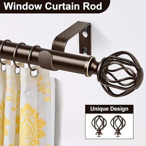 Miniatura 4 de Bronze Curtain Rods for Windows 28-48Inch(2.3-4ft), Heavy Duty 1 Inch Adjustable Curtain Rod, Decorative Window Rods for Small Windows, Bedroom,