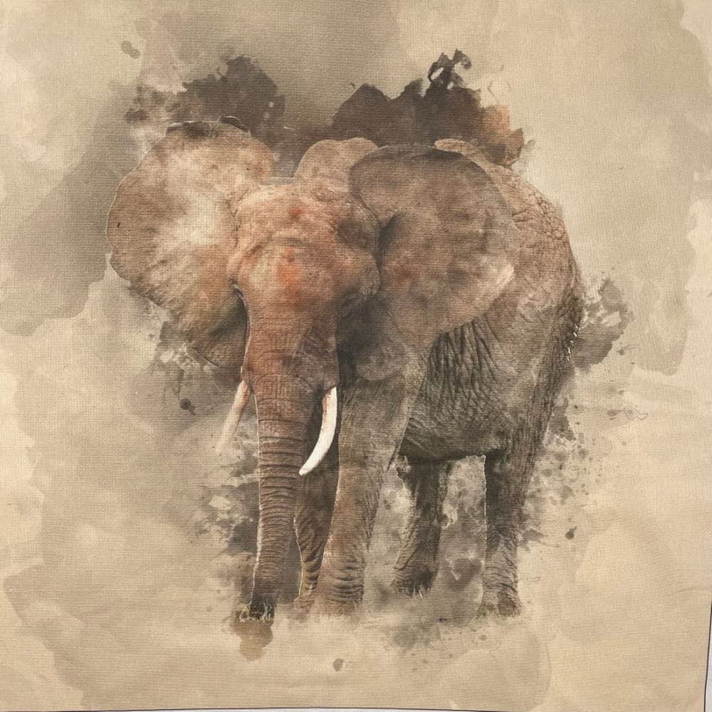 Cotton Art Linen Canvas Look Fabric Panel Upholstery (Per Panel) (Elephant)