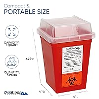 Vista 2 de OakRidge Products Bote de basura para desechos punzantes y biológicos, de 1 cuarto de galón.