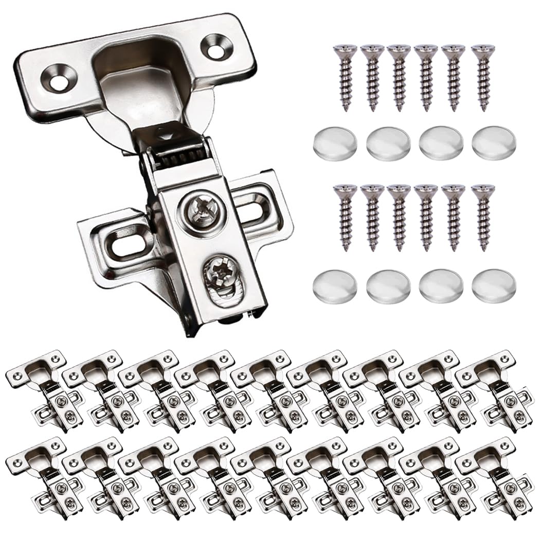 20 Pack Soft Close Cabinet Door Hinges for 1/2" Partial Overlay, 105 Degree Opening Angel, Stainless Concealed Kitchen Cabinet Hinges with Mounting