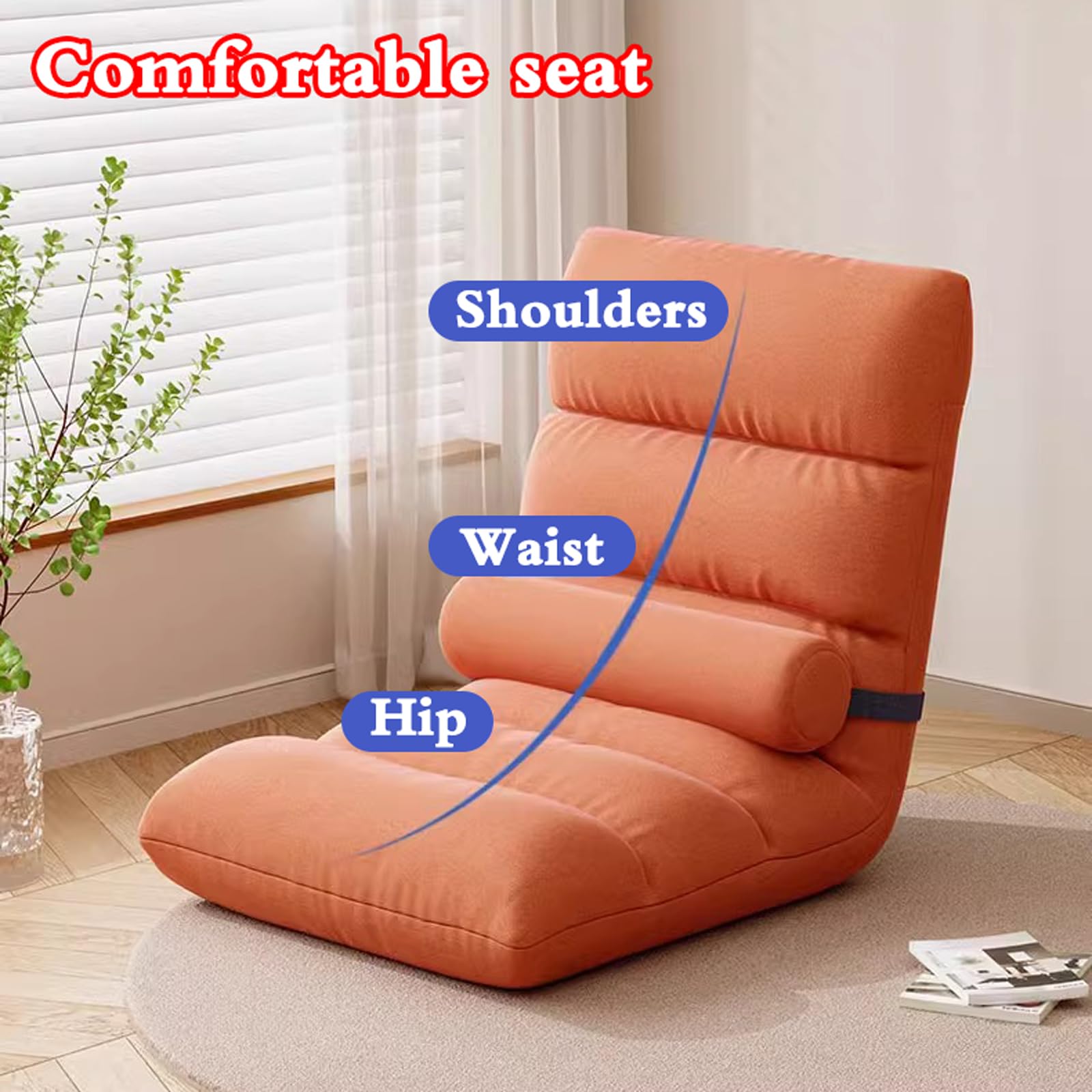 Silla de meditación plegable portátil, asiento de salón ajustable de 5 niveles, silla de suelo para sala de estar, balcón, relajación, diseño sin piernas, cómodo asiento de sol.
