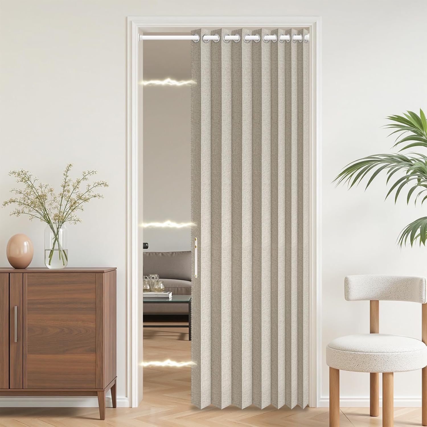 ajazz 100% blackout accordion door curtains magnetic door curtain blackout curtains for bedroom, doorway curtain sets included rod, 1pack, w45 x l80 inch, cream white 45"w x 80"l (pack of 1) cream white