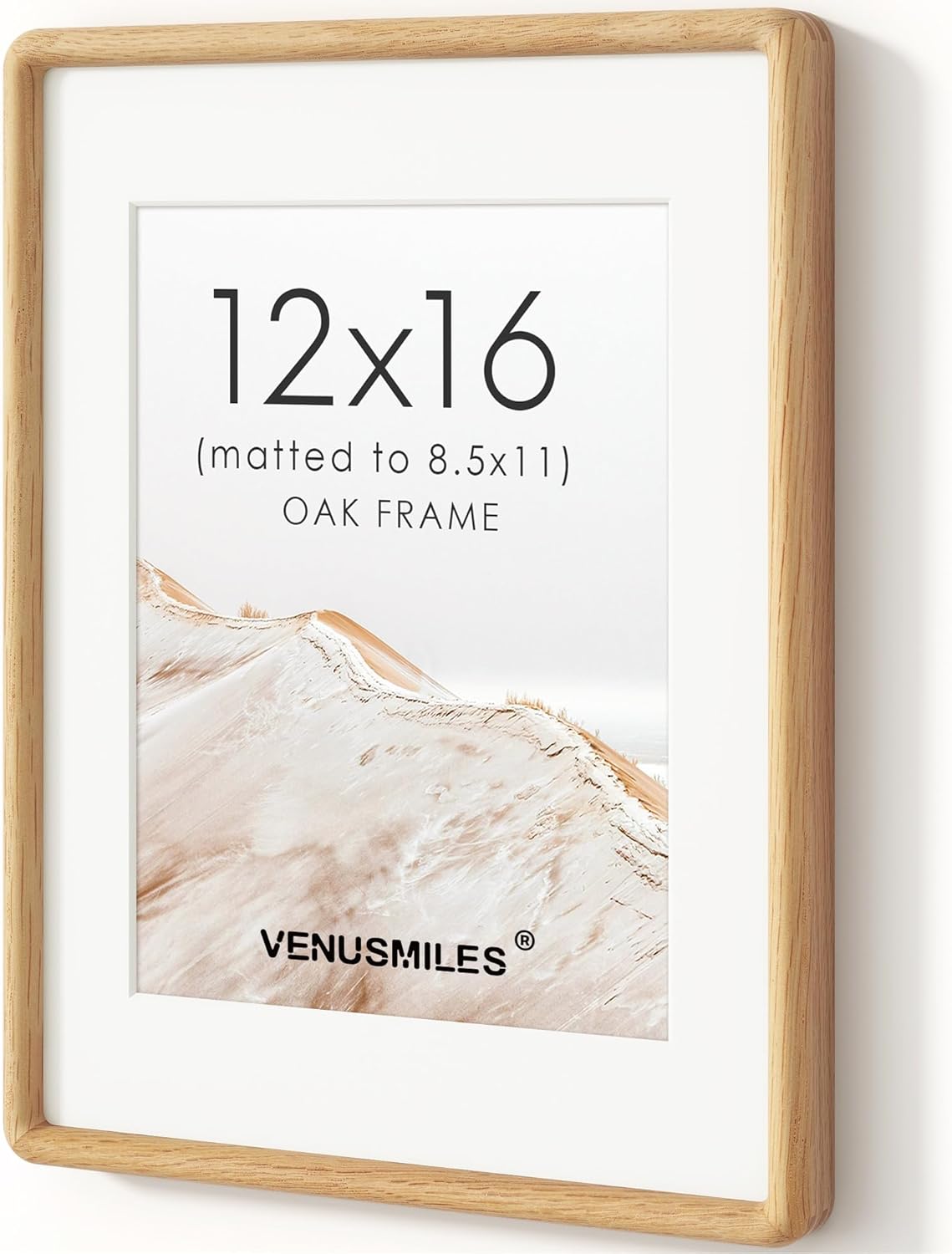 12x16 Picture Frame, USA-Sourced Natural OAK Wood Photo Frame with Tempered Glass, Handcrafted Rounded Corner 12 x 16 Frame Matted to 8.5x11 Photo, Horizontal or Vertical Wall Mounting