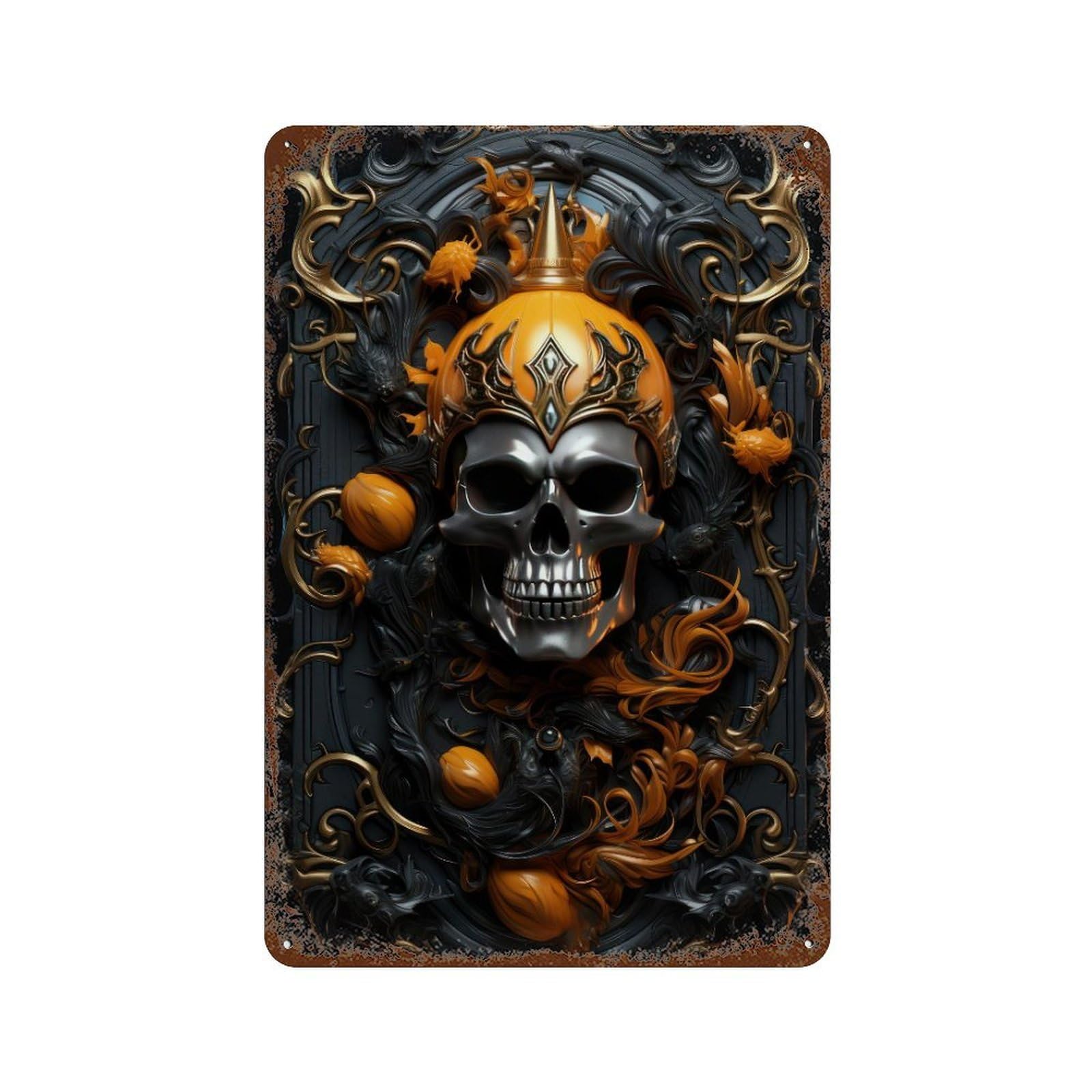 Spooky Skull Artwork Rustic Tin Plaque 11.8"x7.9", for Pub, Kitchen And Man Cave Decor, Vintage Wall Decor