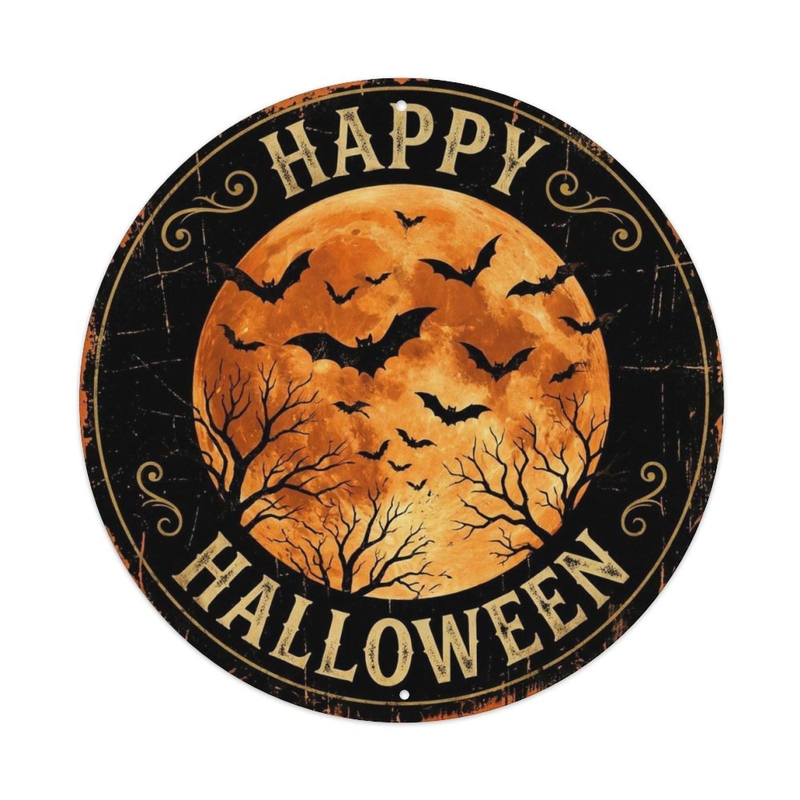 Bat Swarm Happy Halloween Positive Saying Metal Tin Sign