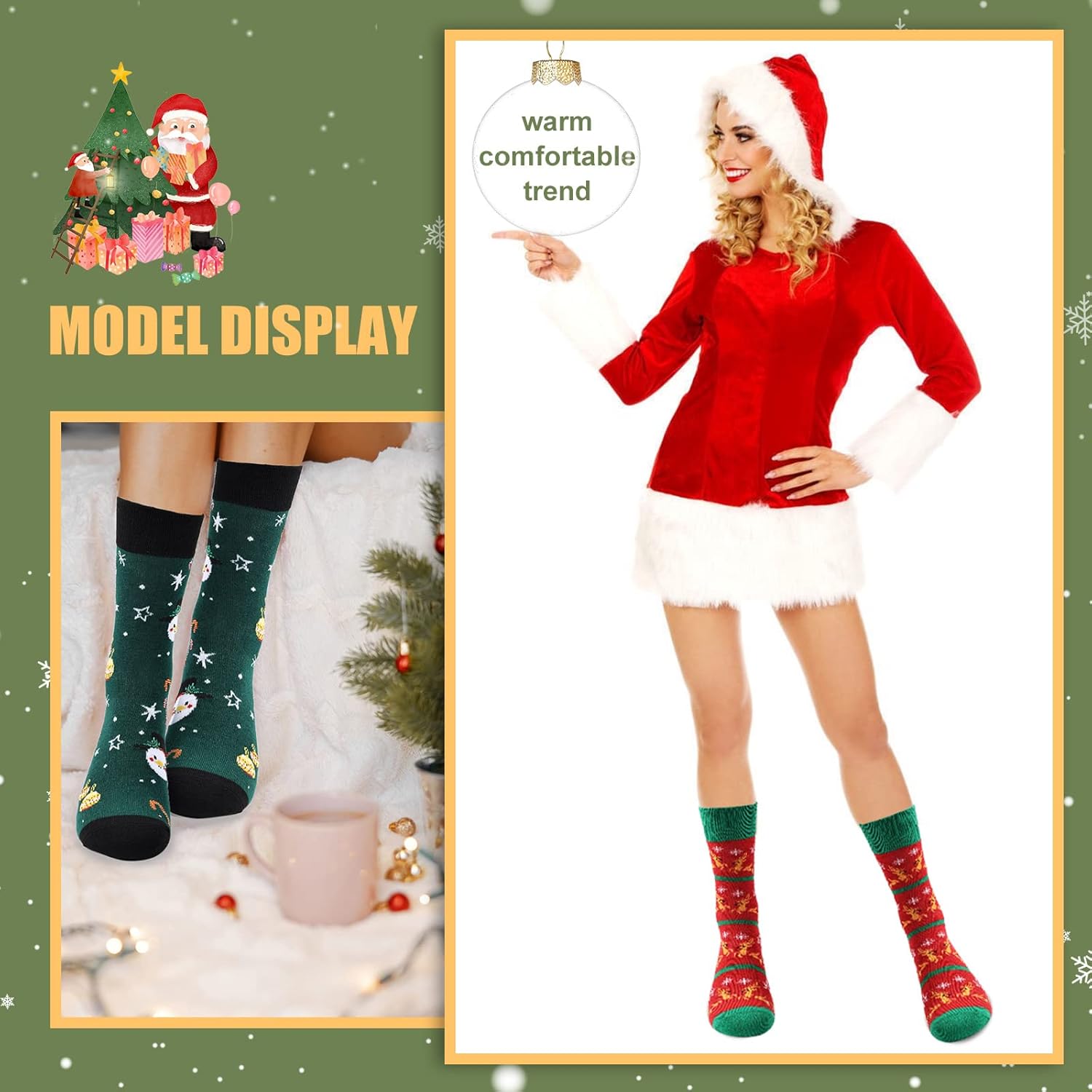 6 Pairs Christmas Socks for Women,Xmas Crew Socks Holiday Gift Novelty Socks US Size 6-13 - Image 7