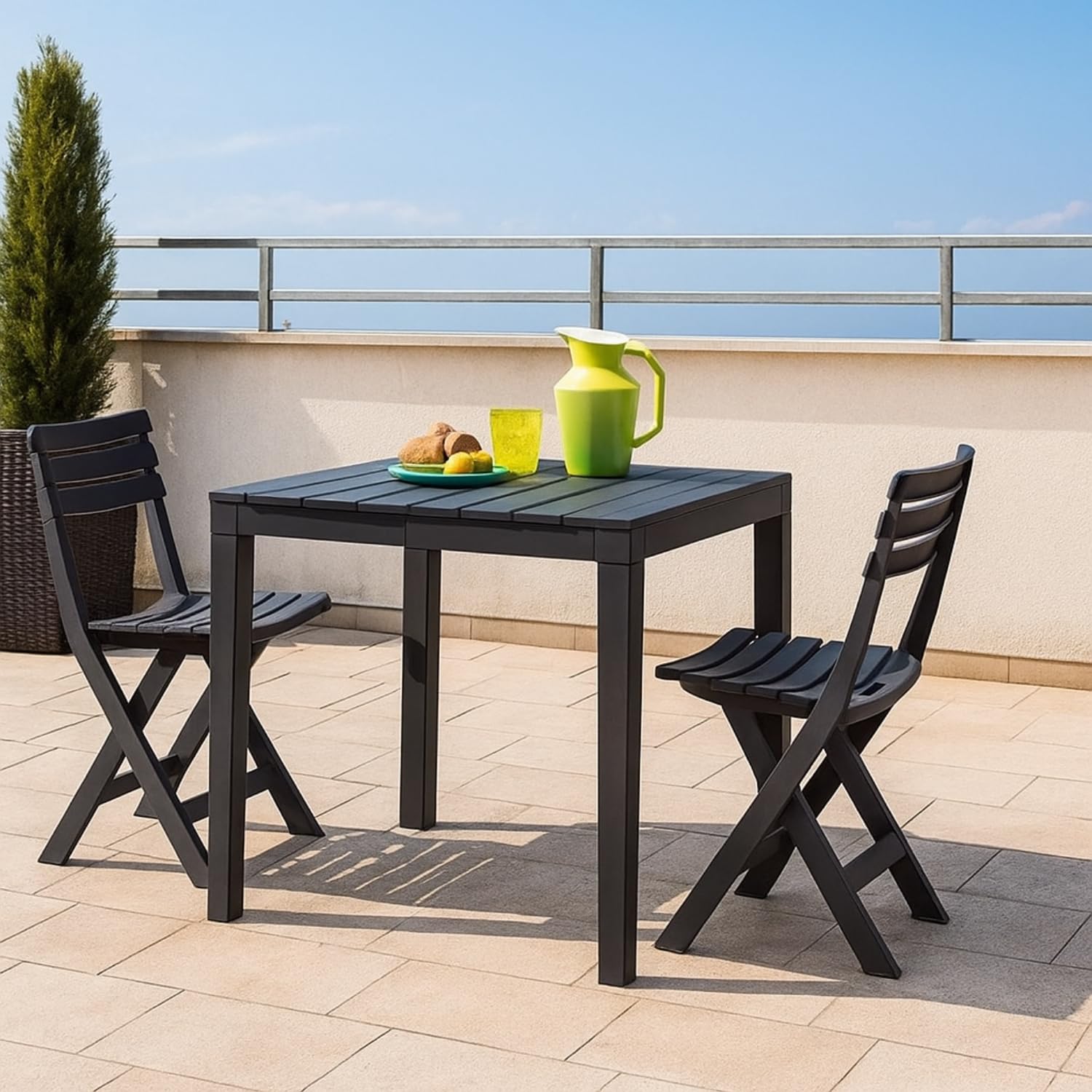 VIRSUS Set 4 Sedie da Giardino Pieghevoli in Polipropilene, misura 41x44x78 cm, Sedia Richiudibile Senza Braccioli per Esterno ed Interno, Made in Italy -BIRK4739 (Antracite)
