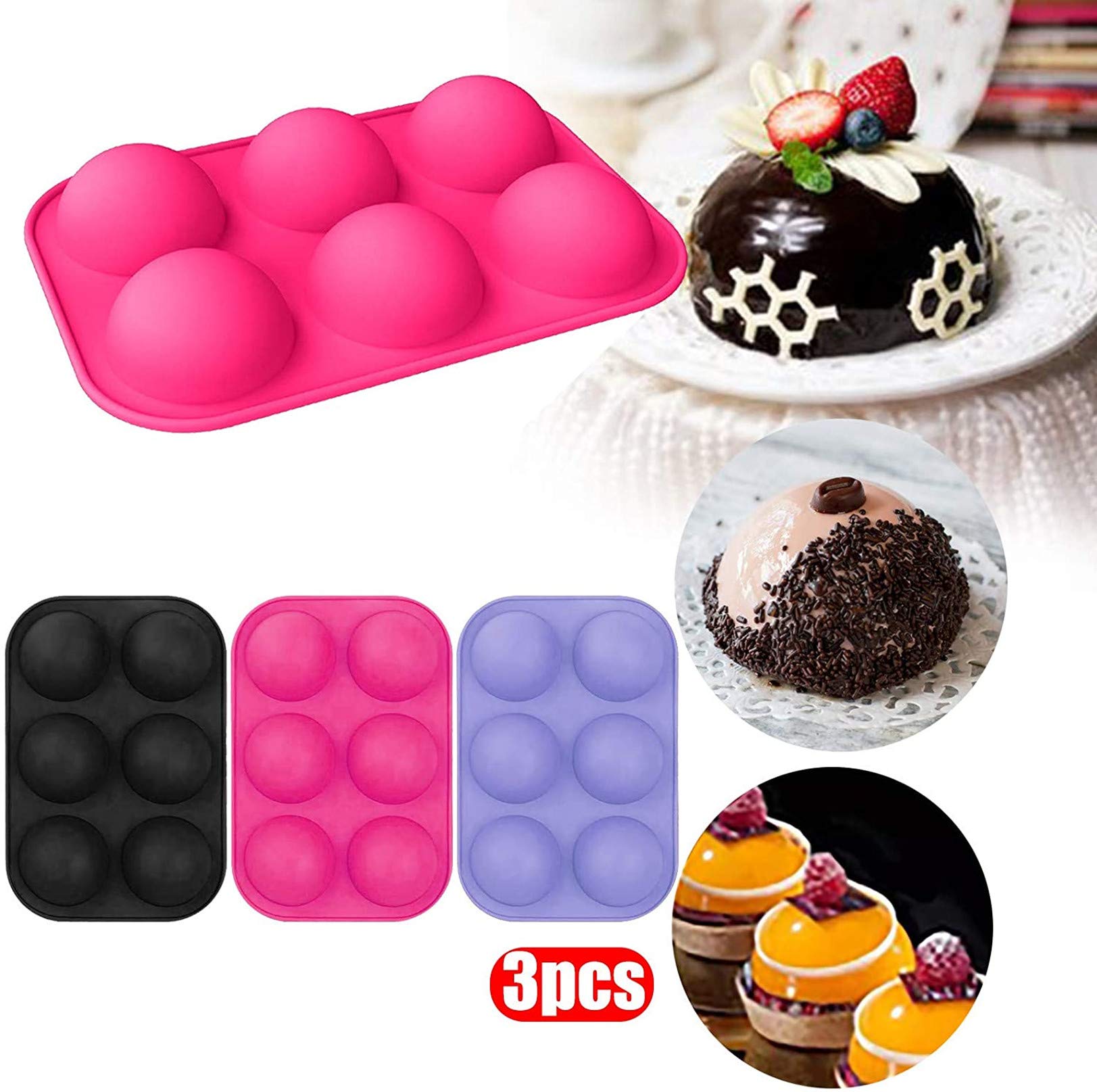 Lot De 2 Moules Silicone Semi-sphériques AYWFEY - 6 Cavités - Pour Chocolat, Mousse, Savon