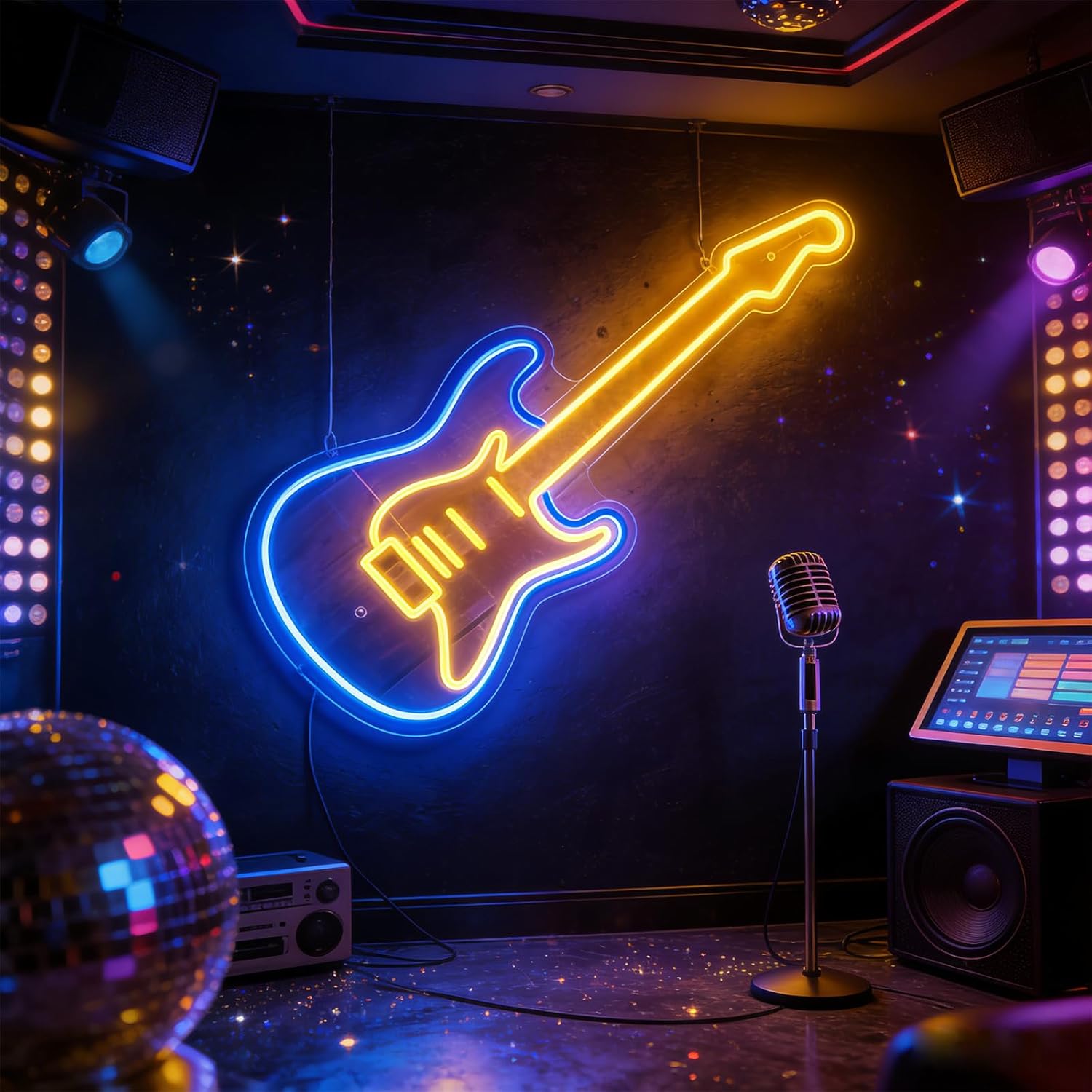 Guitar Neon Sign - 70cm Led Electric Guitar Light Up Signs Wall Decor for Music Studio Beer Bar Pub Music Lover Guitarist Gifts Decorations