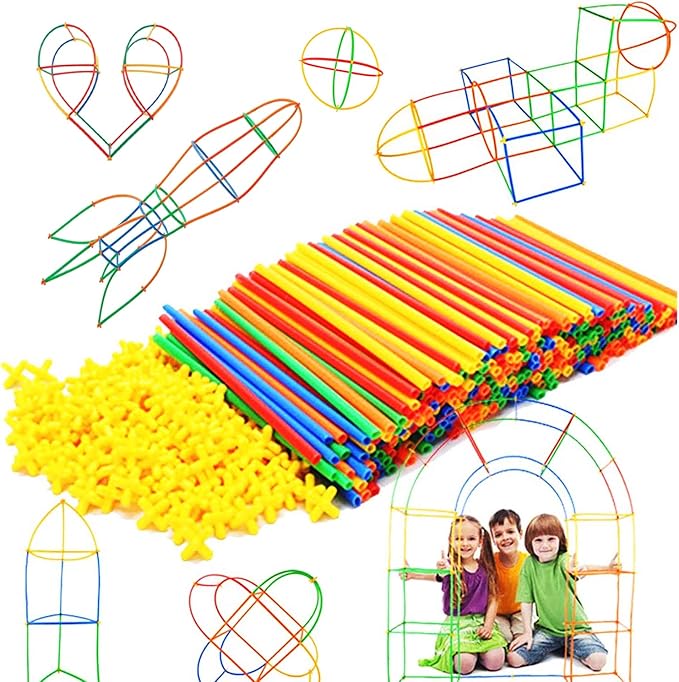RAINBOW TOYFROG Straw Constructor Toys Stem Building Toys - 300 Pcs Connectors Toy Building Sets Kids Toys for Boys & Girls - Straw Building Set Engineering Kit - Autism Toy STEM Games