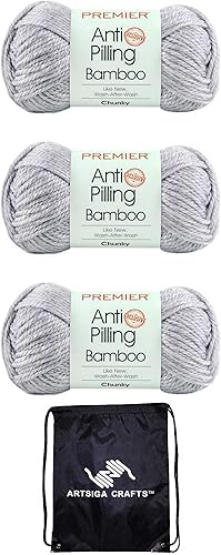 Premier - Ovillo de punto de bambú grueso Earl Gray 1085-04 (3 madejas), mismo tinte grueso voluminoso #5 suave, 80% acrílico antibolitas, 20% rayón