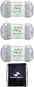 Premier Yarns Bamboo Chunky Earl Gray 1085-04 3-Skeins - Same Dye Lot Chunky Bulky #5 Anti-Pilling Acrylic Yarn for Crocheting and Knitting with Project Bag