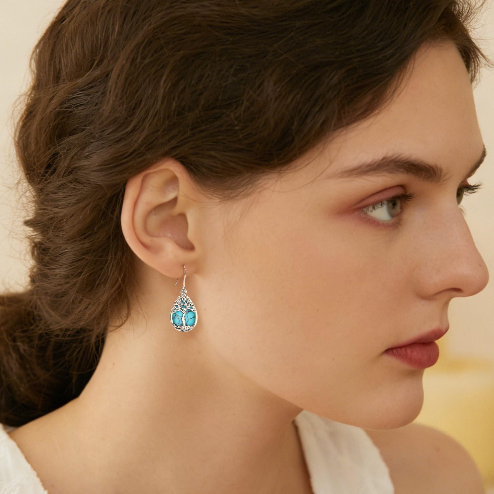AEONSLOVE Pendientes Árbol de la Vida con Piedra Lunar para Mujer