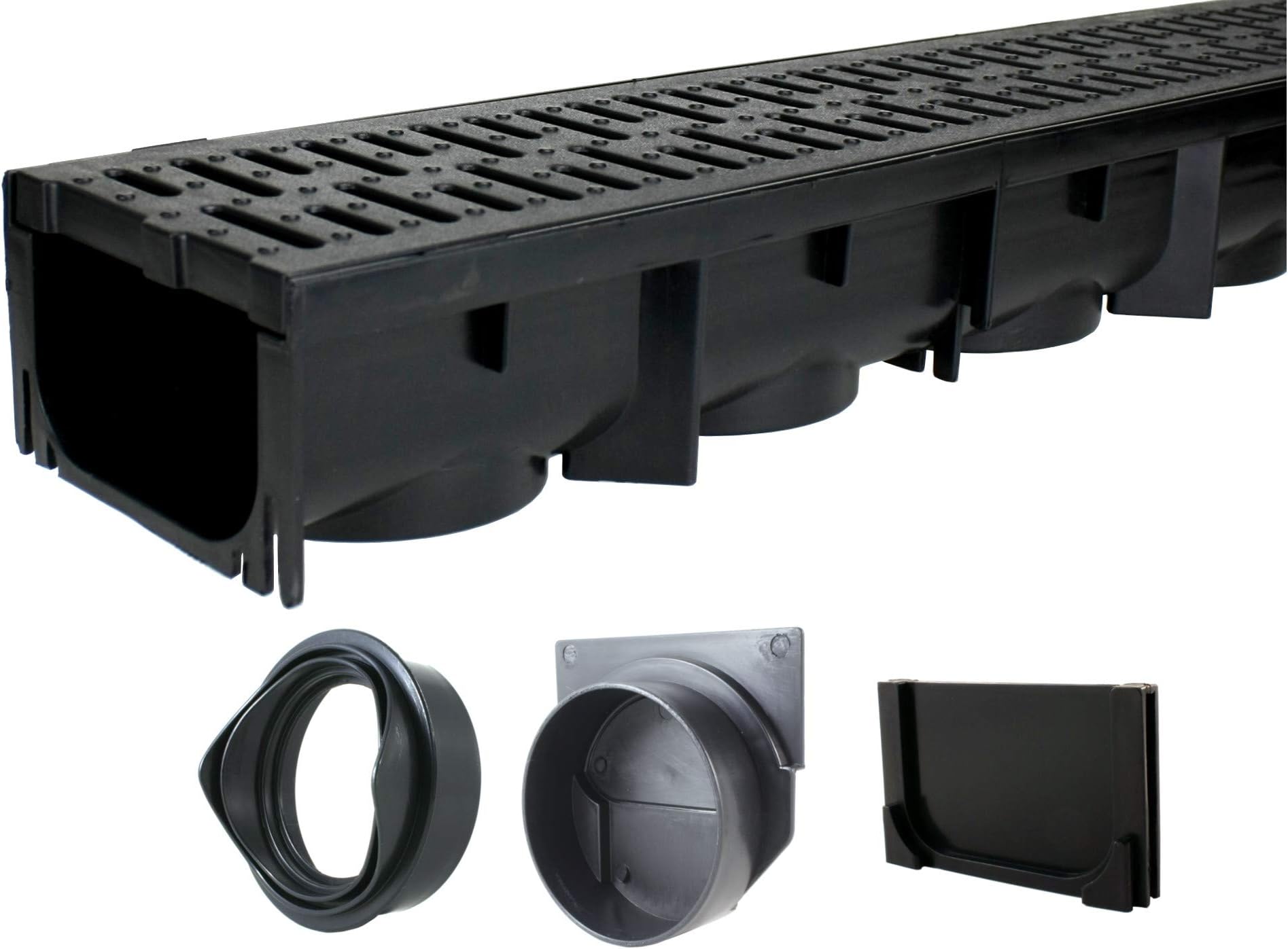 URA WATER - Model UA-100 - Drainage Trench Set - Channel Drain With Grate - Black Plastic - 1 x 39" Long