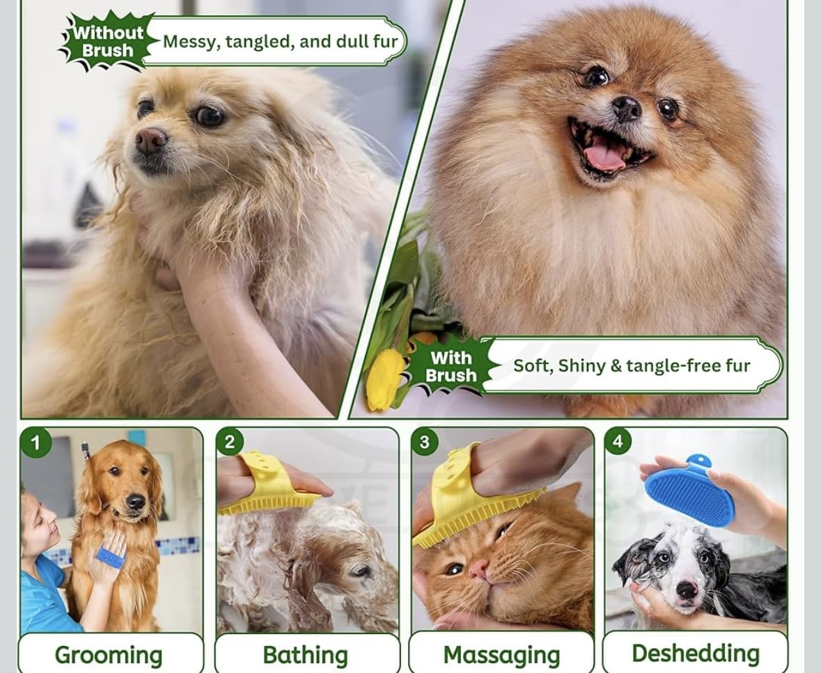 LUXE Pet Massage Rubber Bath Glove for Dogs, Cats, Rabbit, & Hamster | Grooming Shampoo Washing Soothing Bristles Hand Brush Comb - 1 Piece (Soothing Glove)