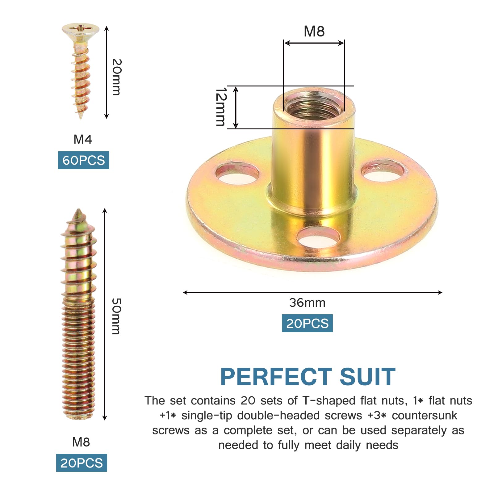 Set Di 25 Piedini Per Mobili, Piedini Di Livellamento M8*40mm Gambe Per Mobili In Metallo - Foto 5