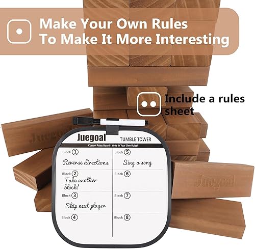 Miniatura 7 de Juegoal Torre gigante de 54 piezas marrón para adultos y niños, juego de apilamiento de bloques de madera con tablero de juego y bolsa de lona,