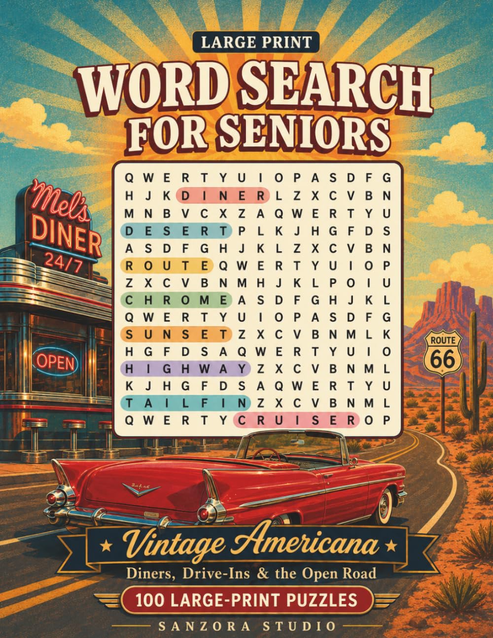 Large Print Word Search for Seniors: Vintage Americana: 100 Large Print Puzzles of Diners, Drive-Ins & the Open Road — With a Fun Fact on Every Page