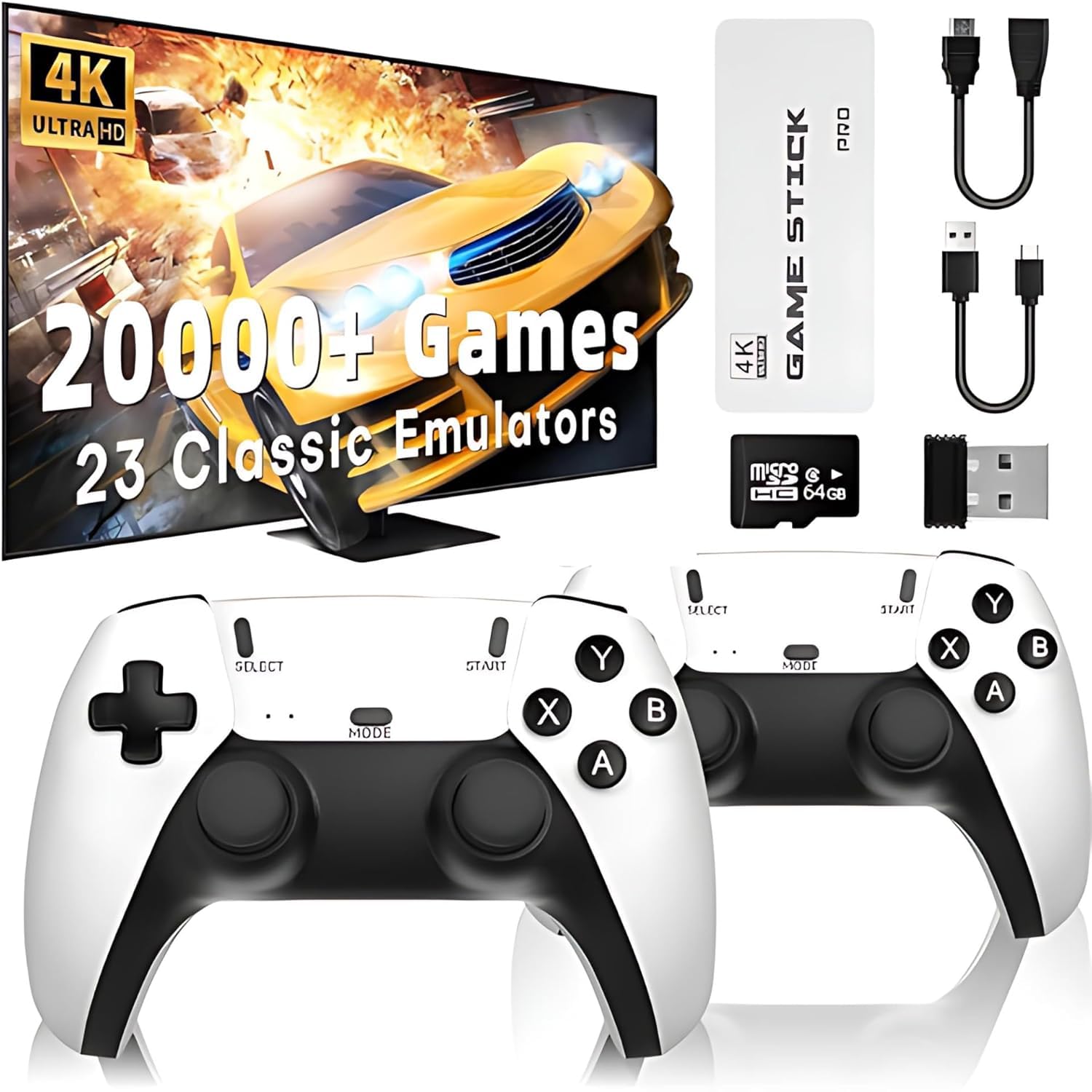 Wireless for TV HDMI Output Retro Gaming Plug & Play Video Game with 23 Emulators 4K HD Wireless Game Stick | Wireless Controllers Built-in 20,000+ Ultra Games Wireless for TV HDMI Output Retro Gaming Plug & Play Video Game with 23 Emulators 4K HD Wireless Game Stick | Wireless Controllers Built-in 20,000+ Ultra Games